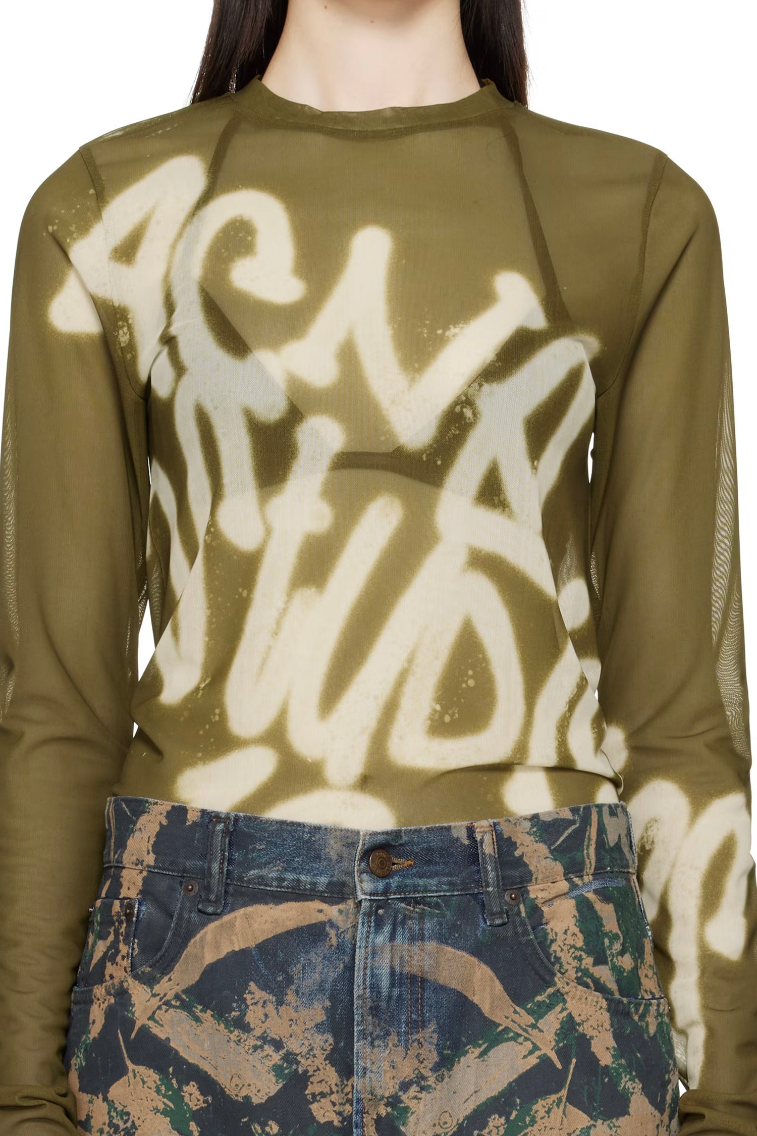 LONG SLEEVE T-SHIRT SPRAYED LOGO IN DARK KHAKI, SS25