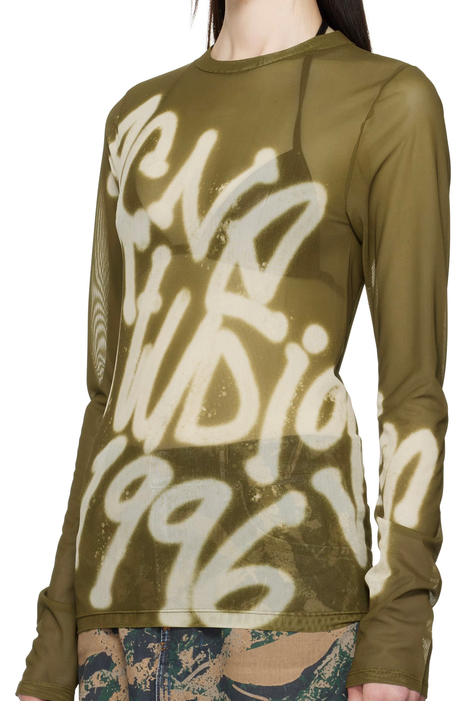 LONG SLEEVE T-SHIRT SPRAYED LOGO IN DARK KHAKI, SS25