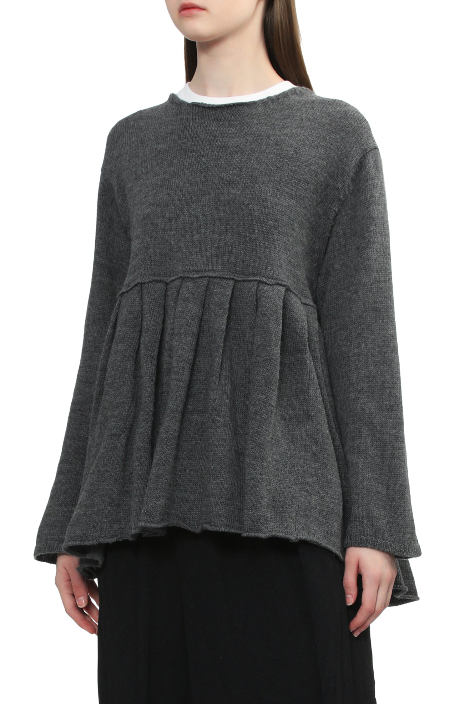 RUFFLE PEPLUM SWEATER IN CHARCOAL, FW25