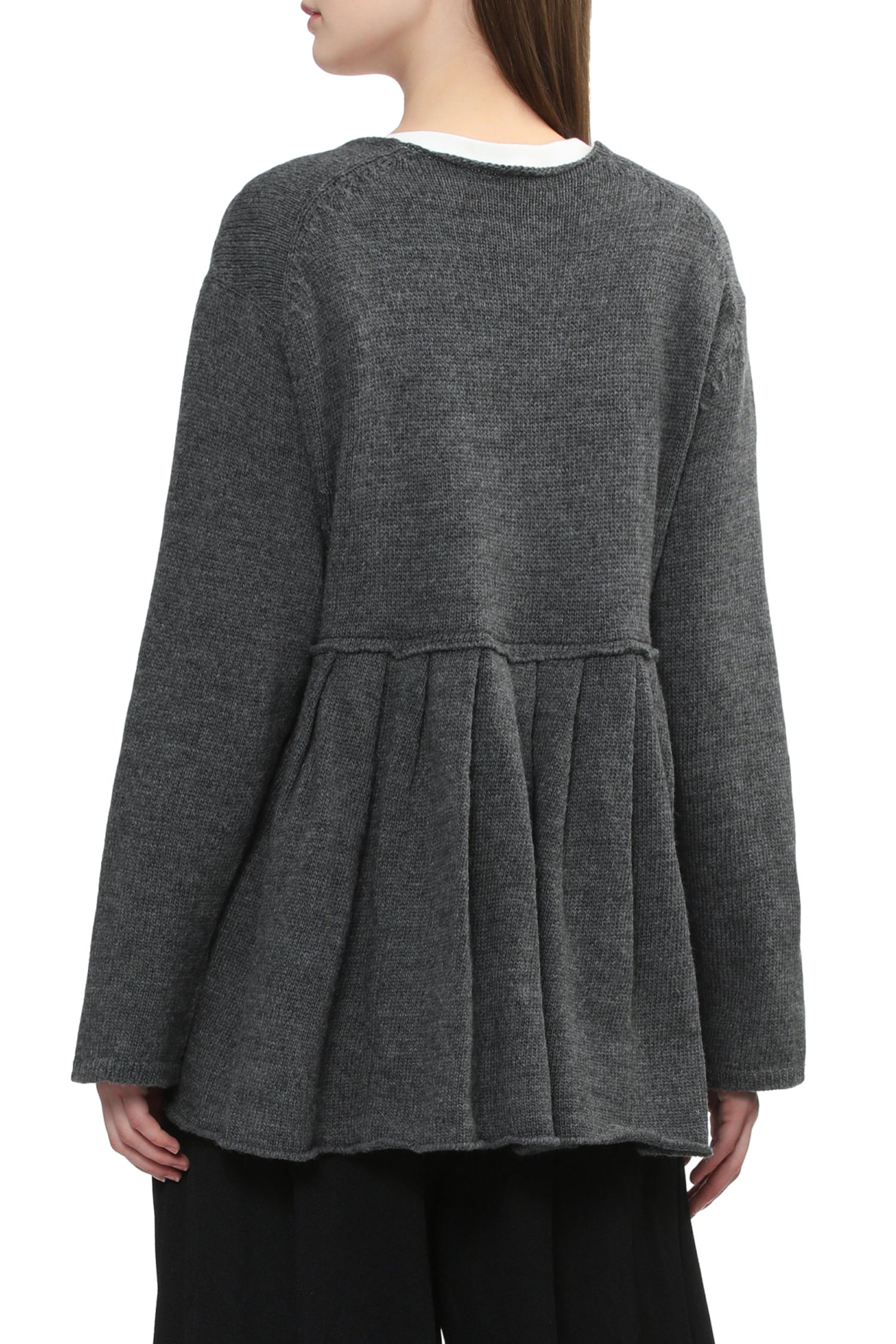 RUFFLE PEPLUM SWEATER IN CHARCOAL, FW25