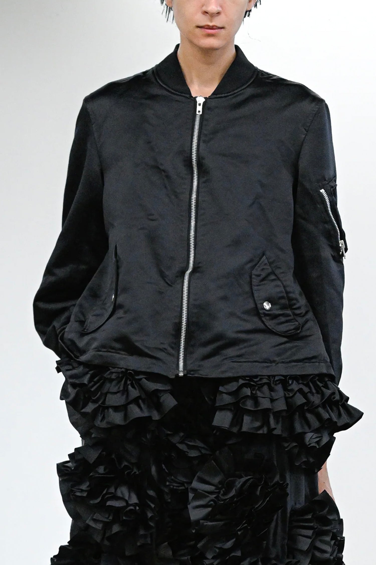 RUFFLE BOMBER JACKET IN BLACK, SS26