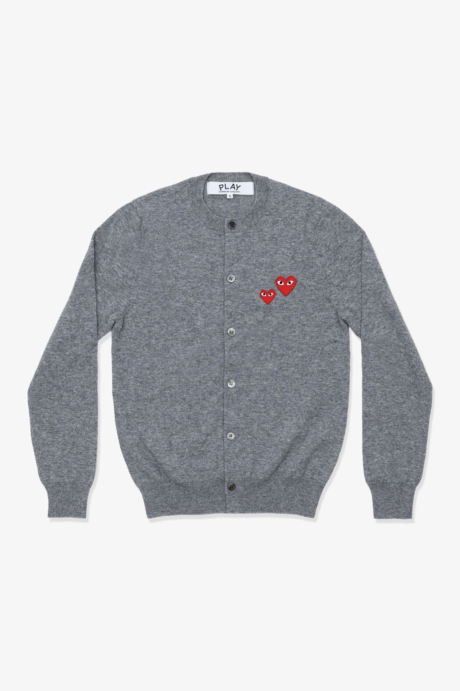UNISEX ROUND NECK CARDIGAN W. DOUBLE HEART EMB. IN GREY, SS26