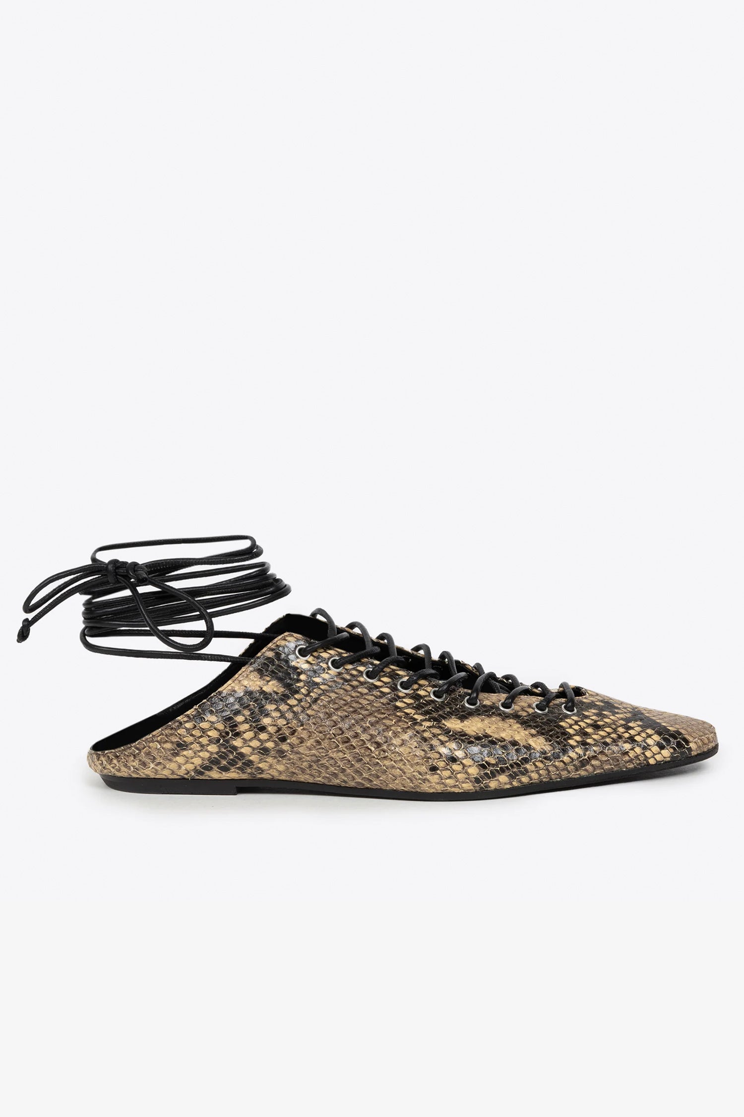 LEATHER LACE UP FLATS IN BEIGE, SS25