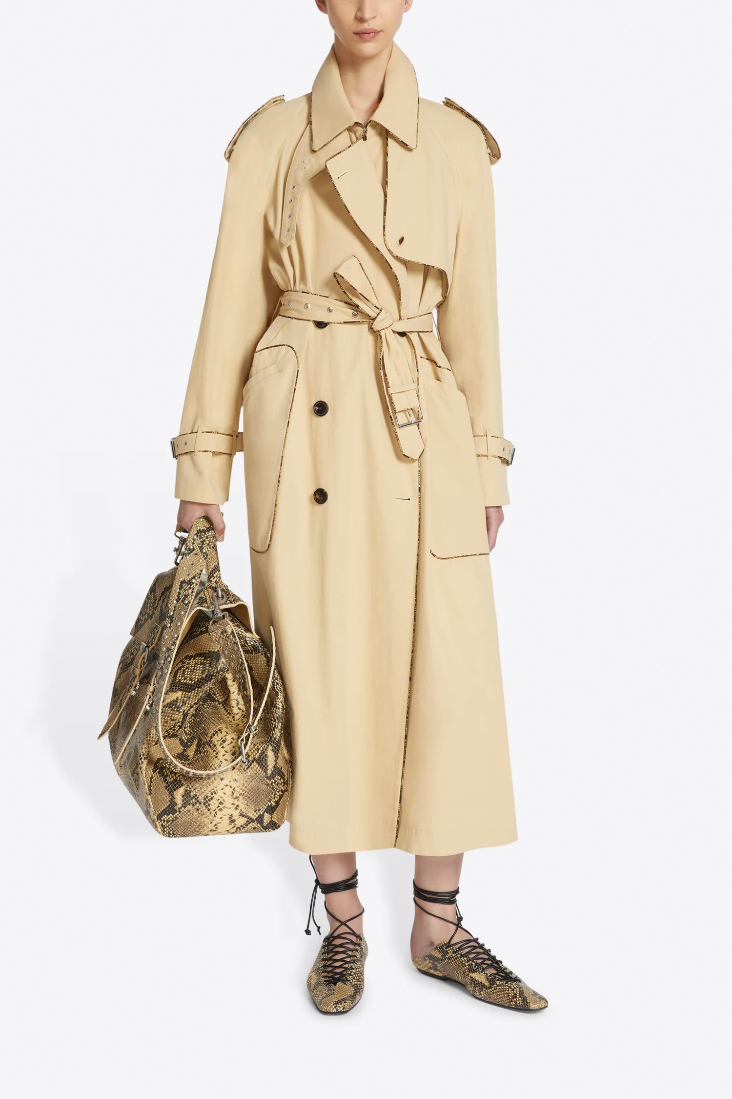 LEATHER LACE UP FLATS IN BEIGE, SS25