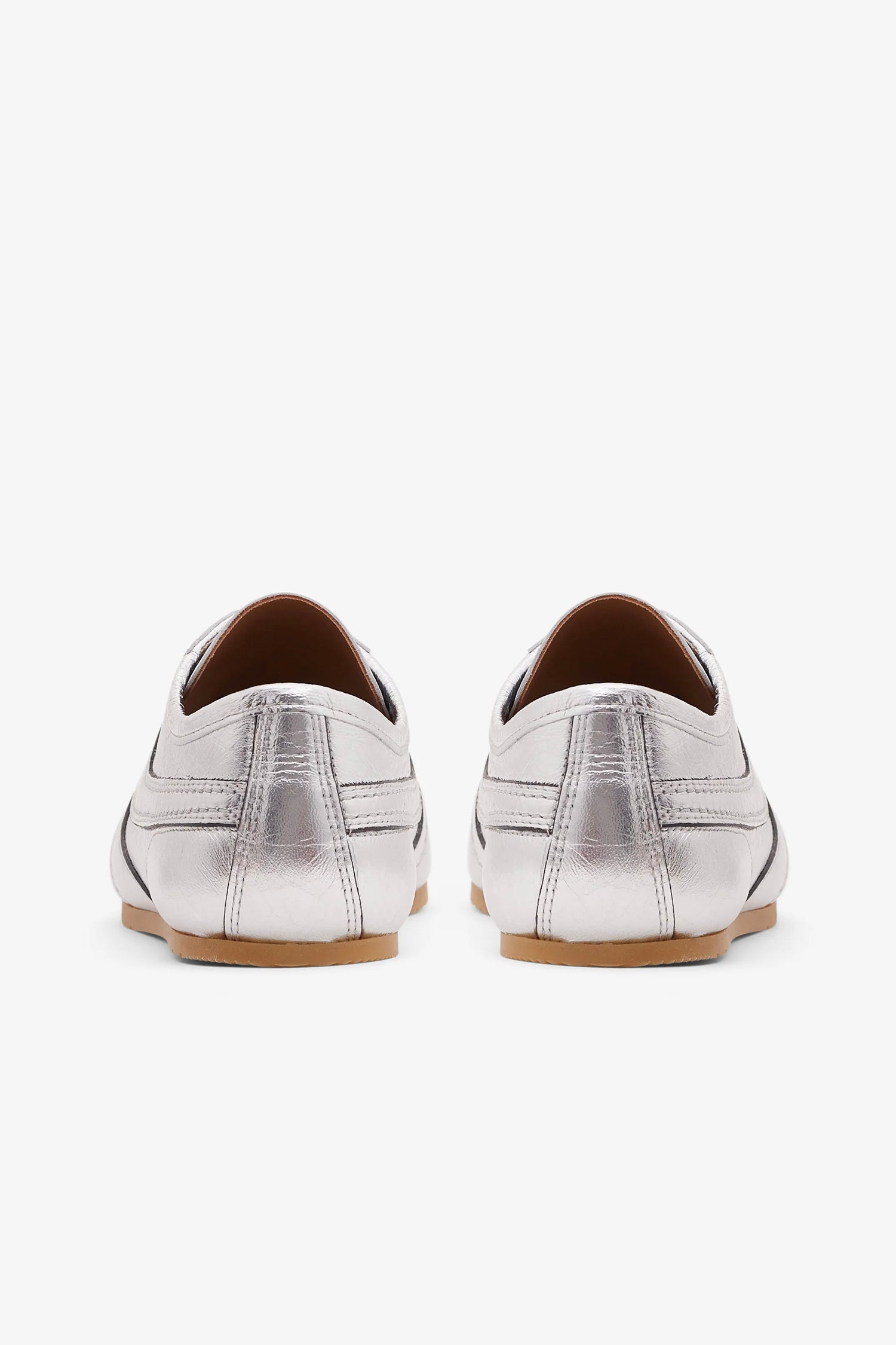 LEATHER SNEAKERS IN CRINKLED SILVER, SS25
