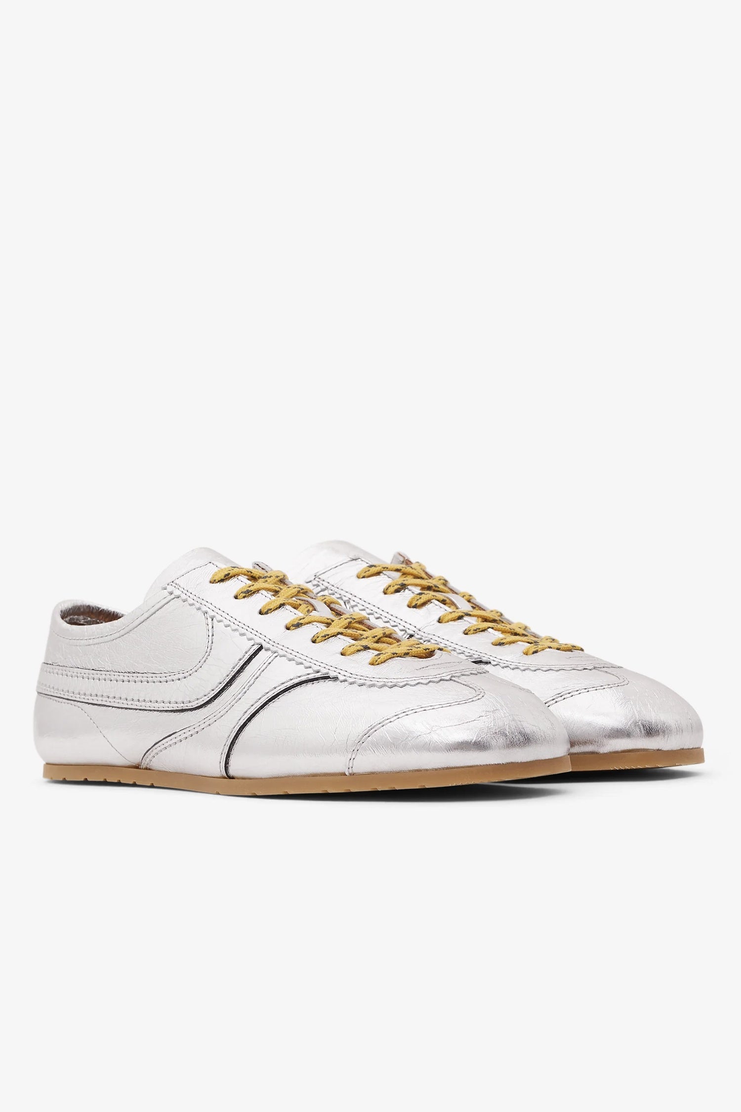LEATHER SNEAKERS IN CRINKLED SILVER, SS25