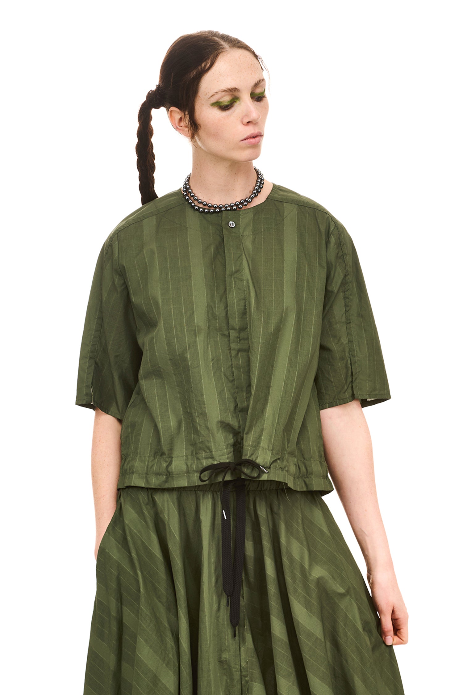GRID BLOUSON IN GREEN OLIVE, SS26