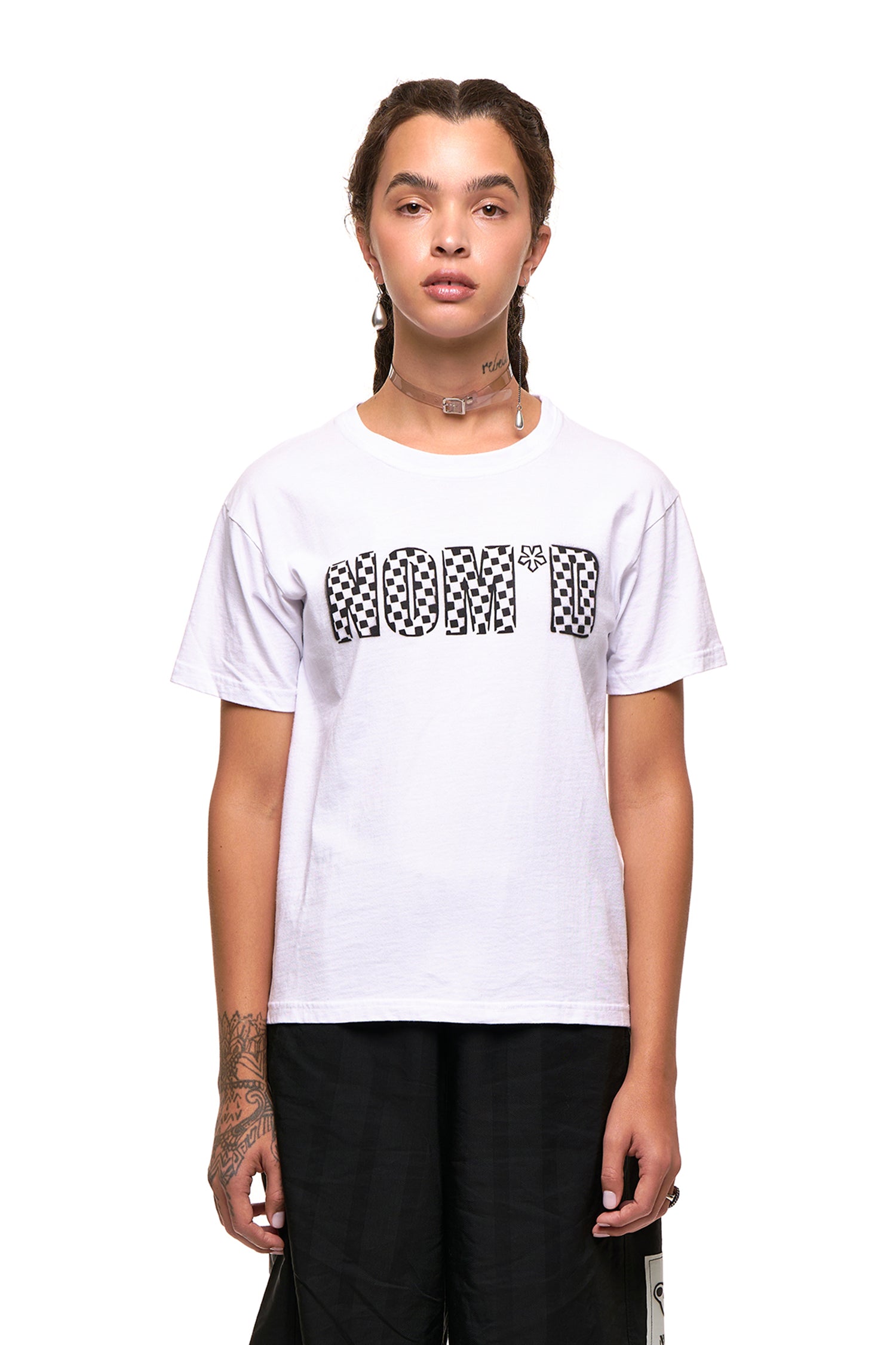 CHECKERBOARD TEE: BLACK PRINT ON WHITE, SS27