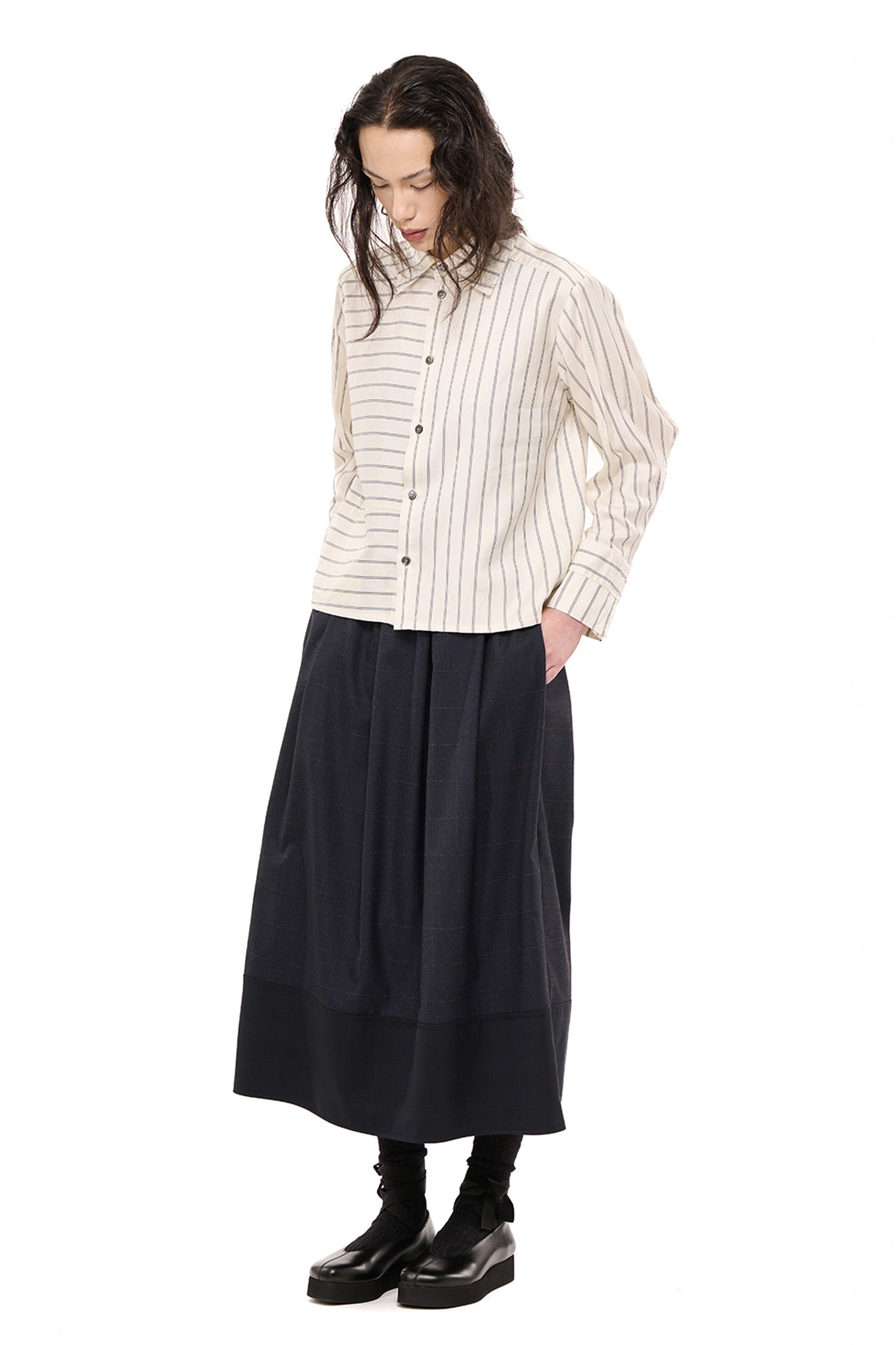 LINE DANCE SHIRT IN CREAM/NAVY STRIPE, AW26