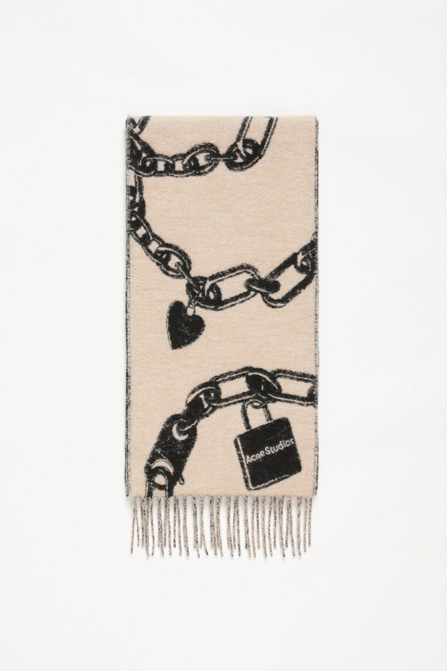 CHAIN LOGO WOOL SCARF IN BEIGE/BLACK, SS26