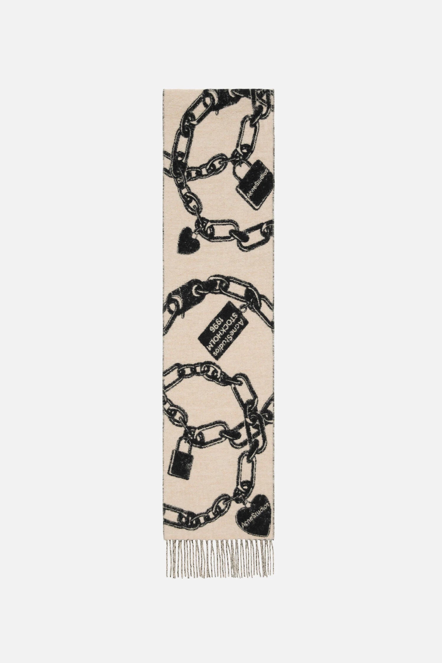 CHAIN LOGO WOOL SCARF IN BEIGE/BLACK, SS26
