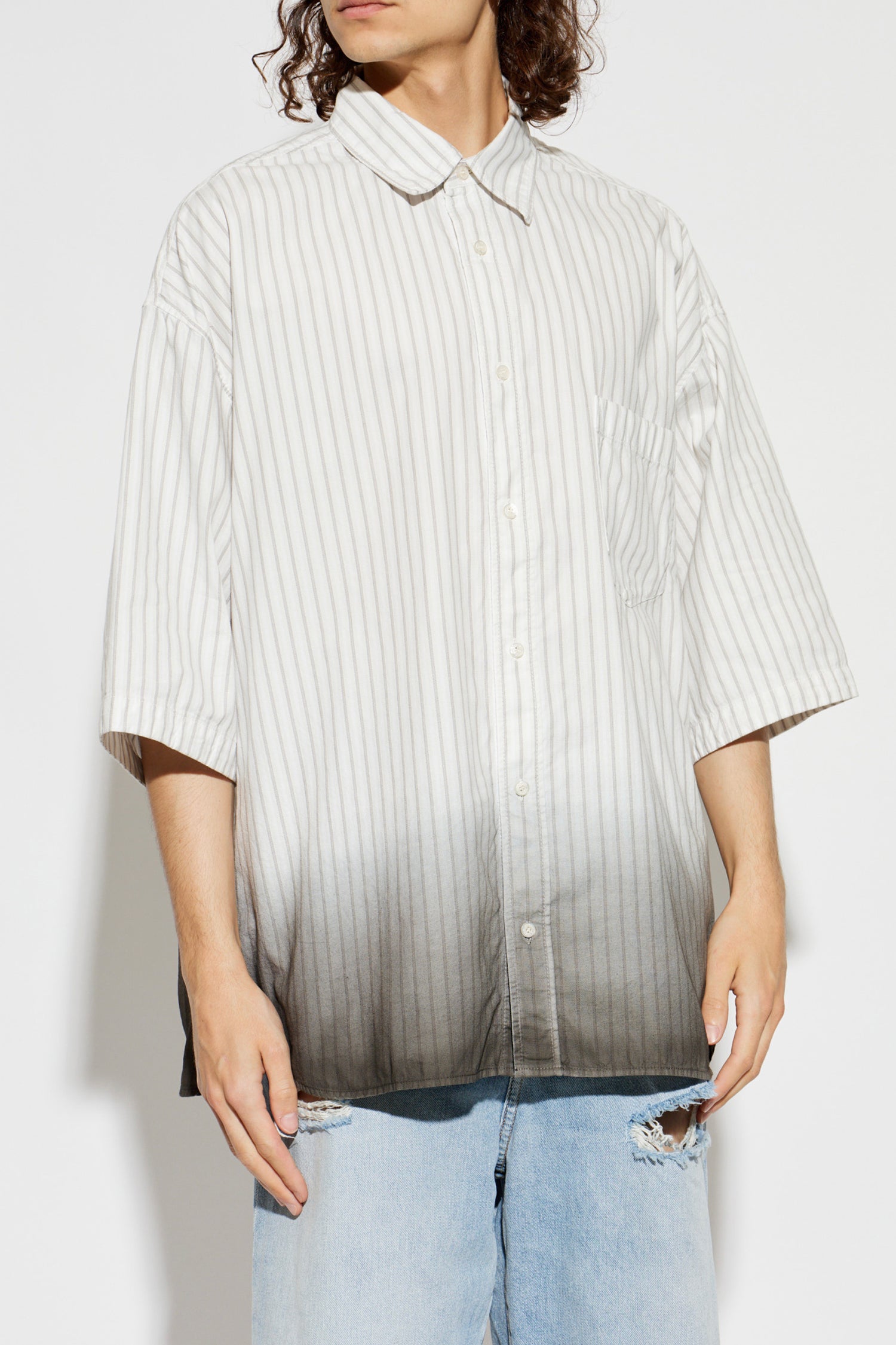 ACNE STUDIOS DIP-DYED BUTTON-UP SHIRT IN WHITE/BROWN, SS26