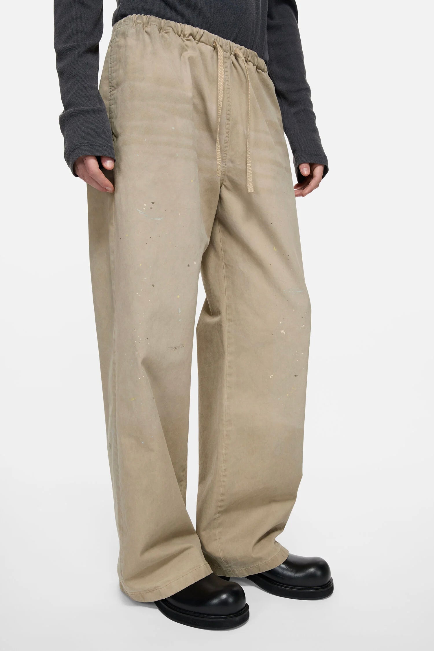 ACNE STUDIOS WASHED TWILL TROUSERS IN LIGHT BEIGE, SS26