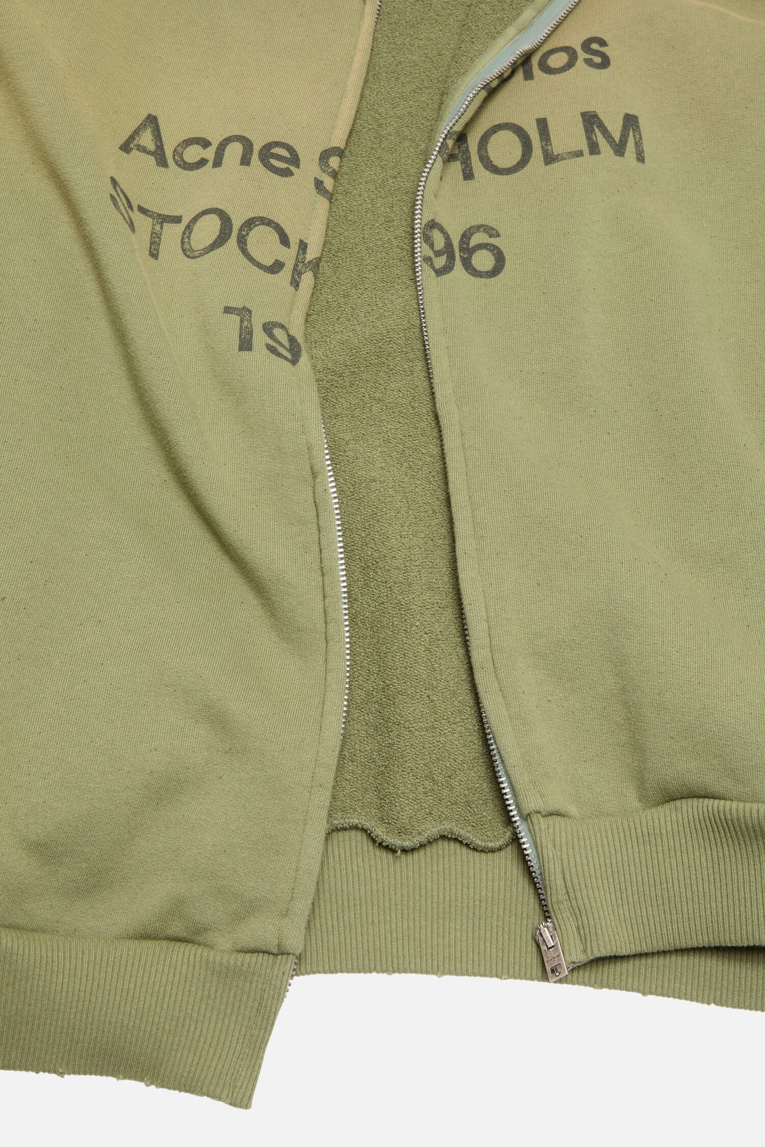 ACNE STUDIOS ZIP-UP SWEATER IN OLIVE GREEN,  SS26