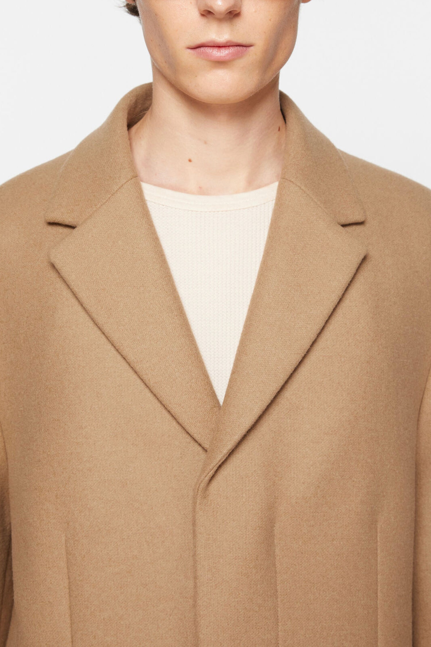 SINGLE BREASTED WOOL COAT IN CAMEL BEIGE SS24 Zambesi Store