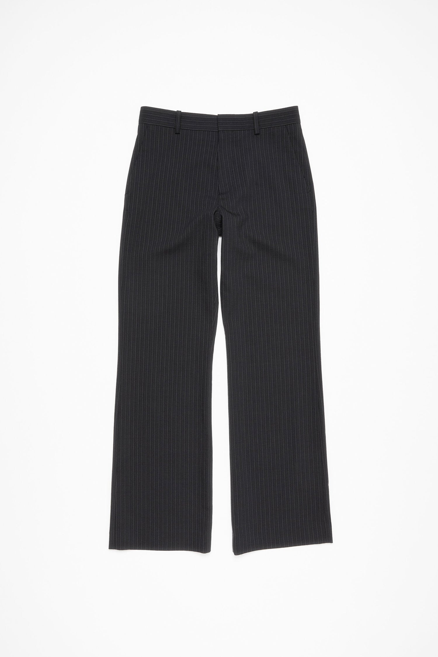 PINSTRIPE WOOL BLEND TROUSERS IN BLACK, SS25