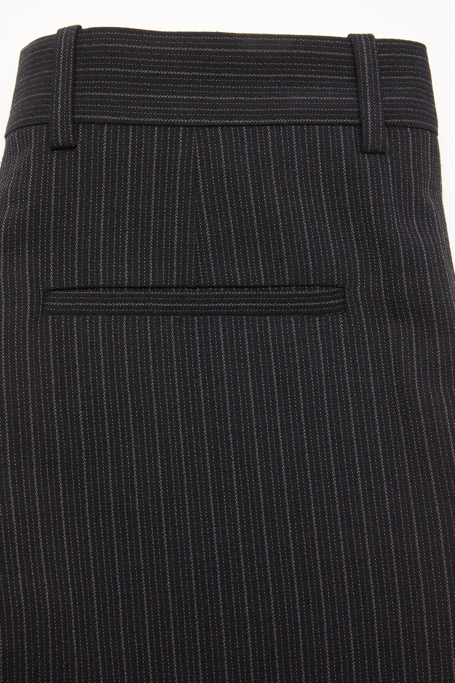 PINSTRIPE WOOL BLEND TROUSERS IN BLACK, SS25
