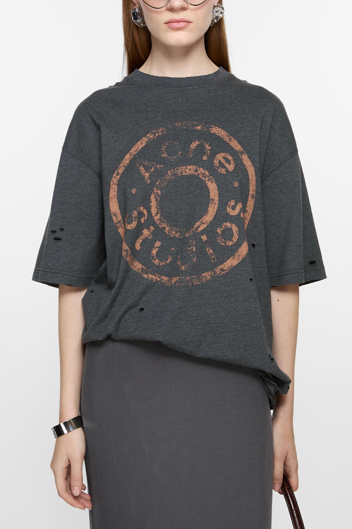 RELAXED FIT LOGO T-SHIRT IN BLACK MELANGE, SS25