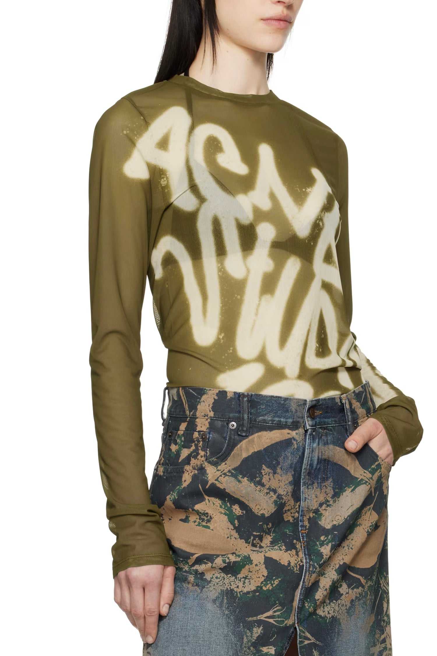 LONG SLEEVE T-SHIRT SPRAYED LOGO IN DARK KHAKI, SS25