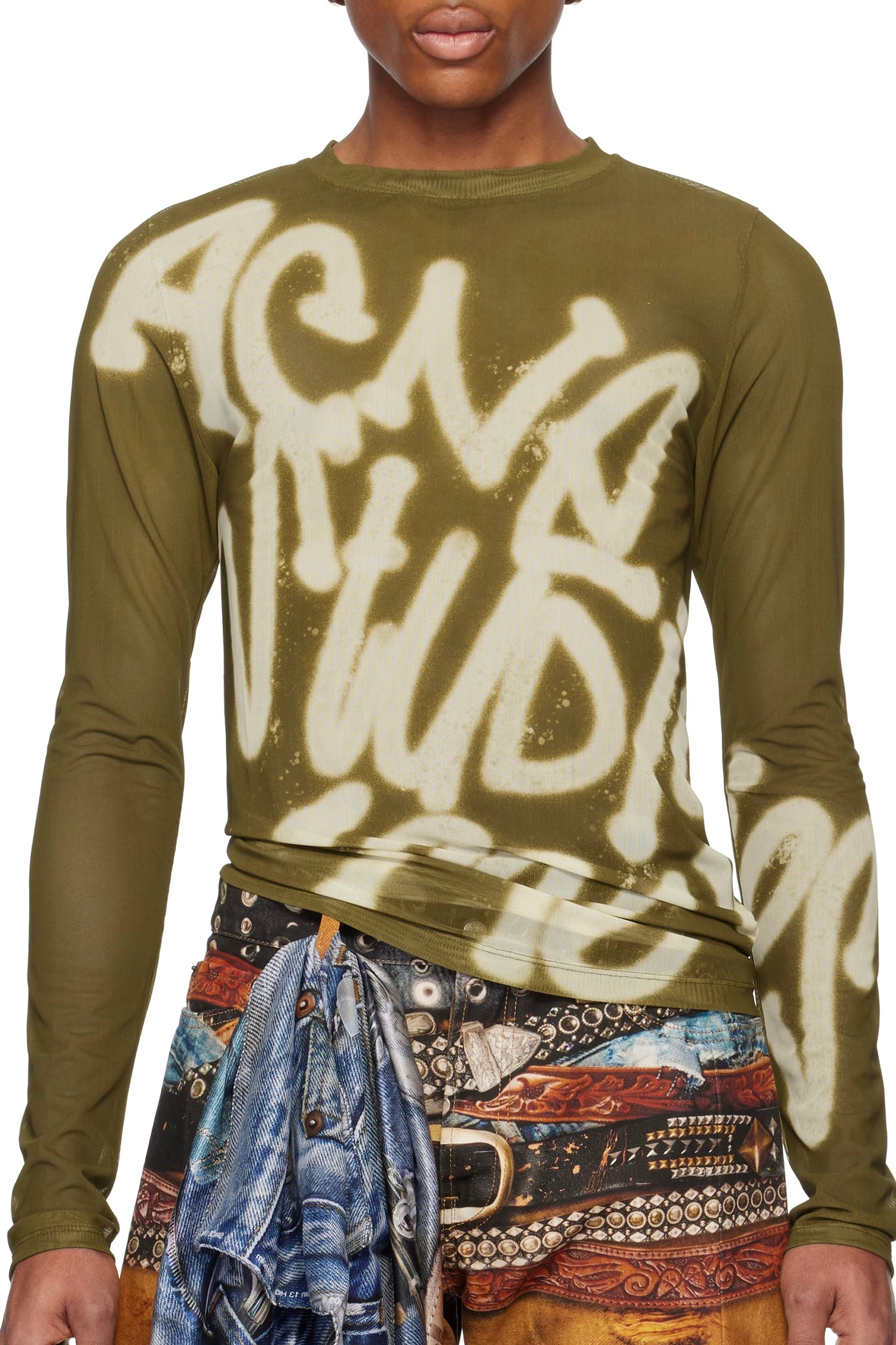 LONG SLEEVE T-SHIRT SPRAYED LOGO IN DARK KHAKI, SS25