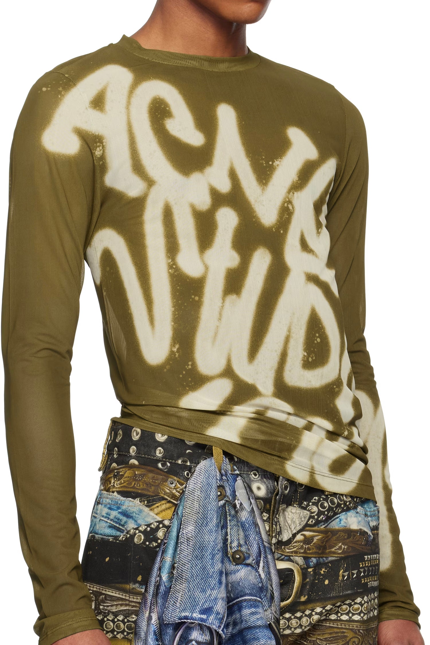 LONG SLEEVE T-SHIRT SPRAYED LOGO IN DARK KHAKI, SS25