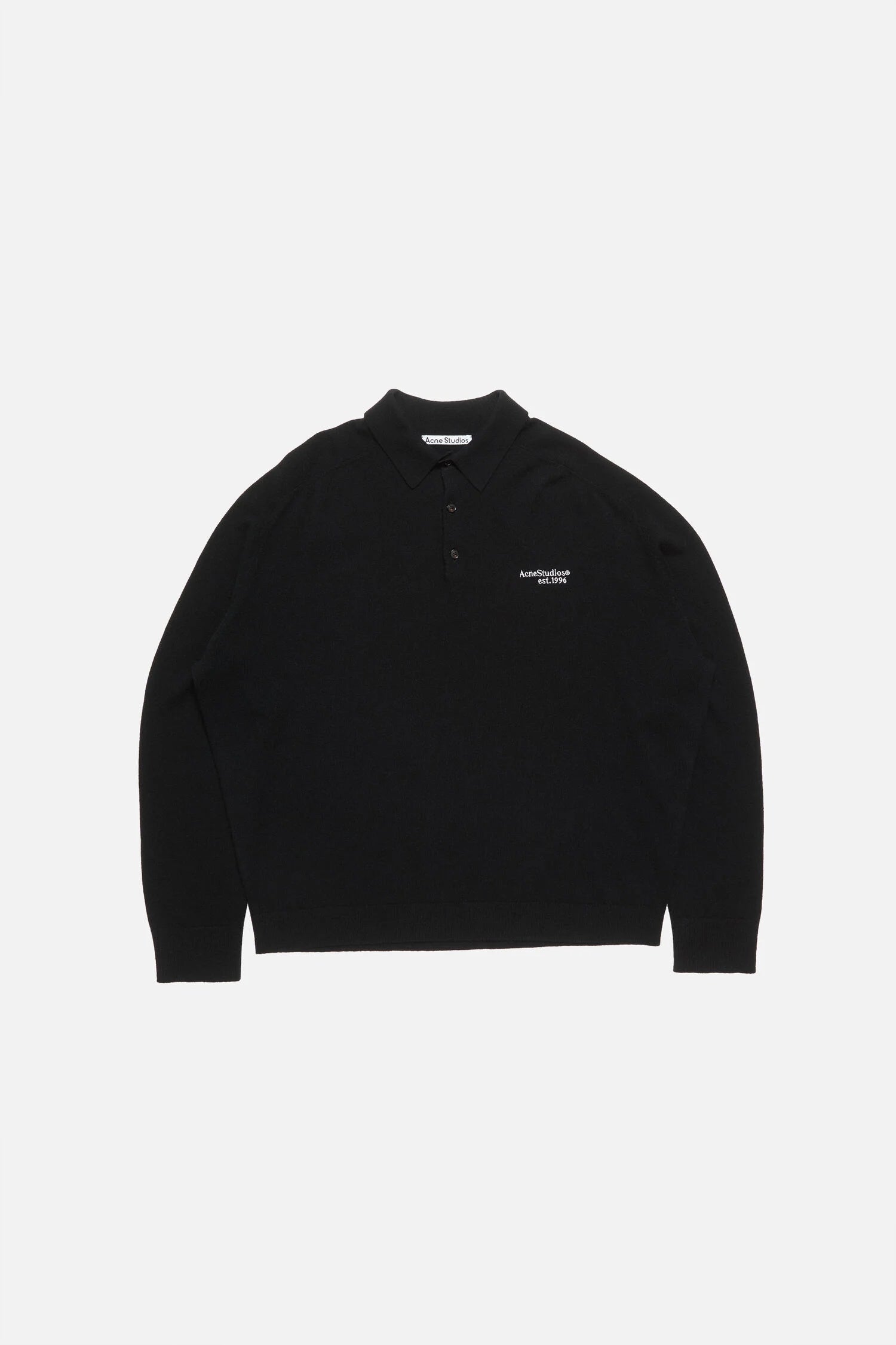 WOOL KNIT L/S POLO IN BLACK, SS26