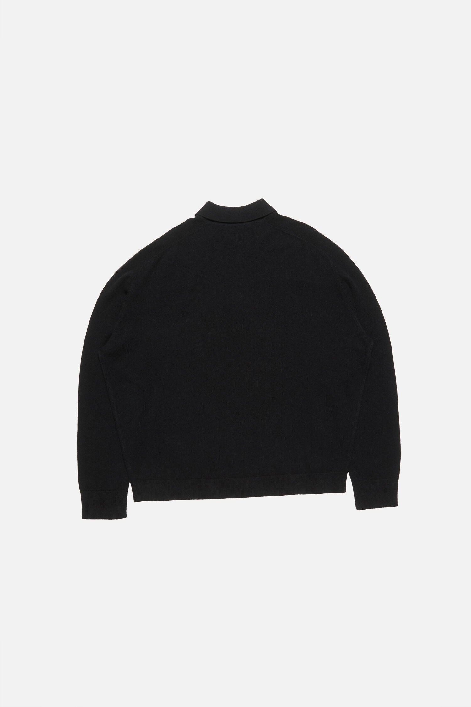 WOOL KNIT L/S POLO IN BLACK, SS26