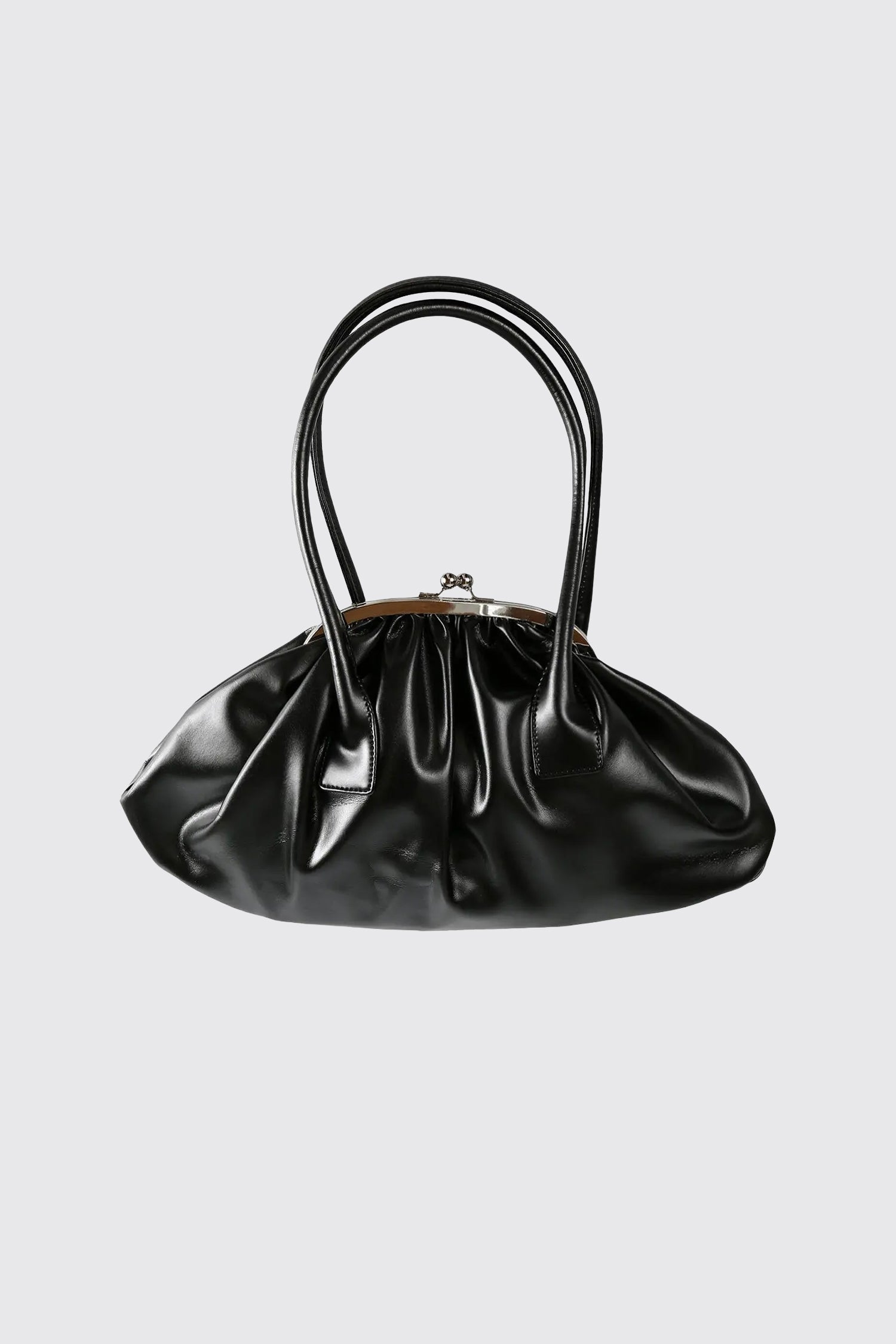 FAUX LEATHER MEDIUM GATHERED BAG IN BLACK, FW25