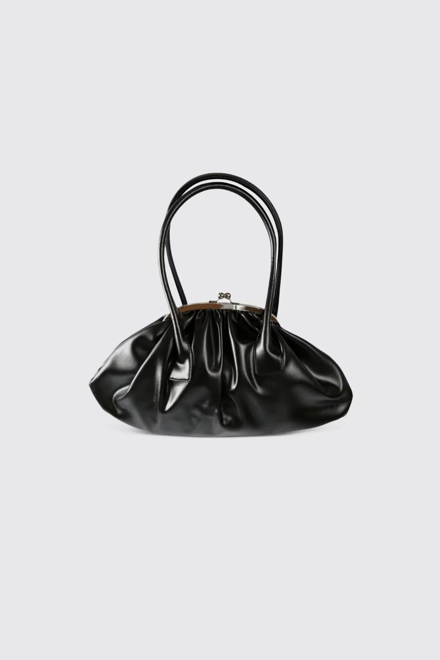 FAUX LEATHER SMALL GATHERED BAG IN BLACK, FW25