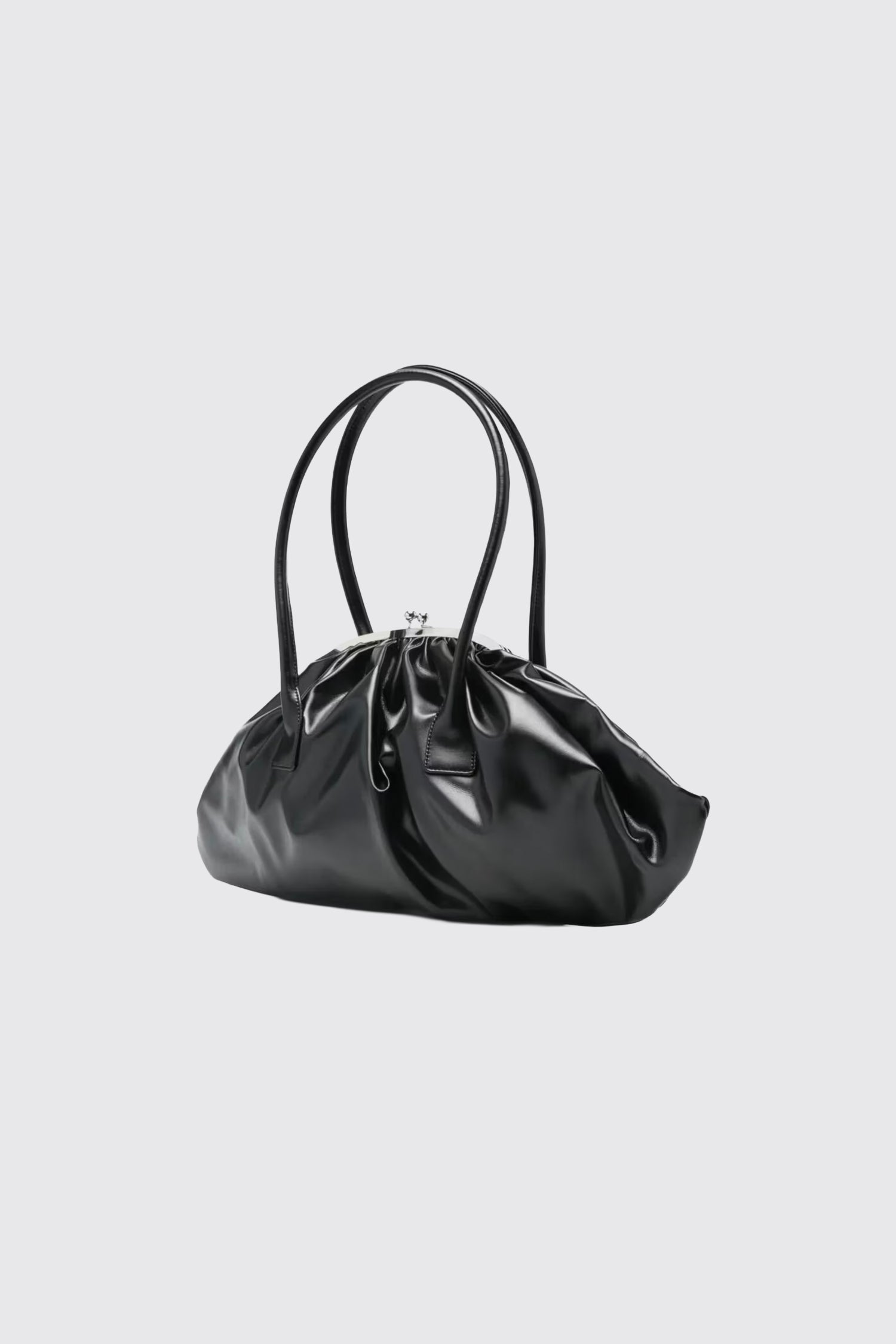 FAUX LEATHER SMALL GATHERED BAG IN BLACK, FW25