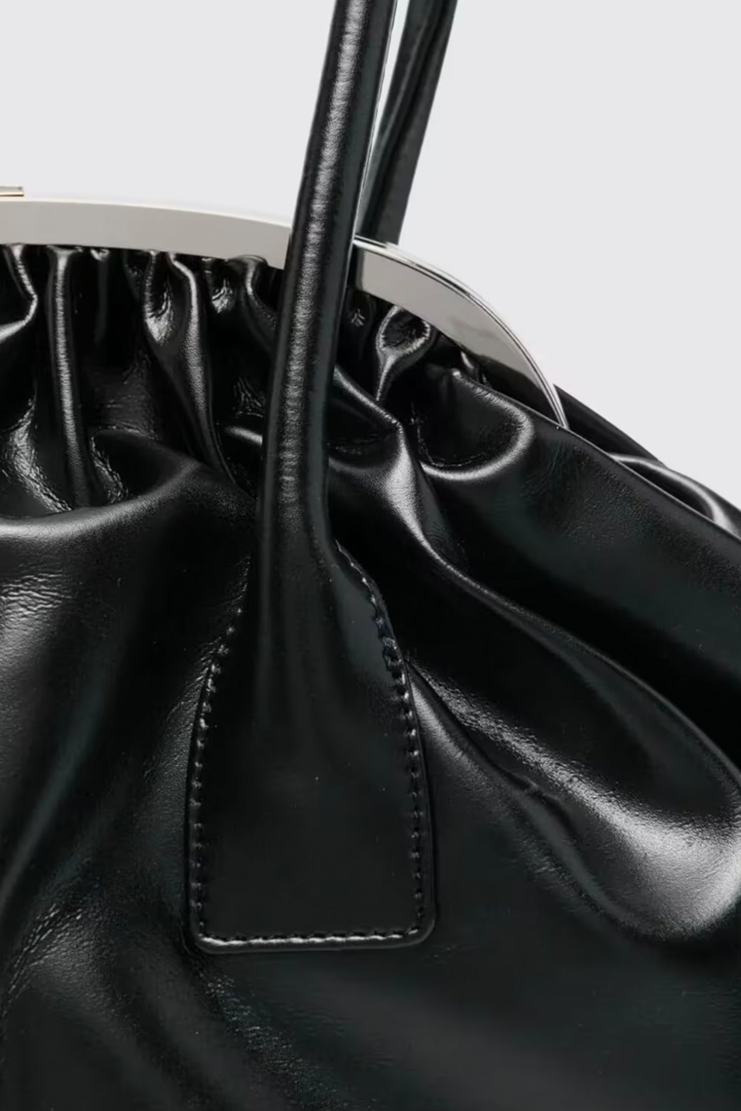 FAUX LEATHER SMALL GATHERED BAG IN BLACK, FW25