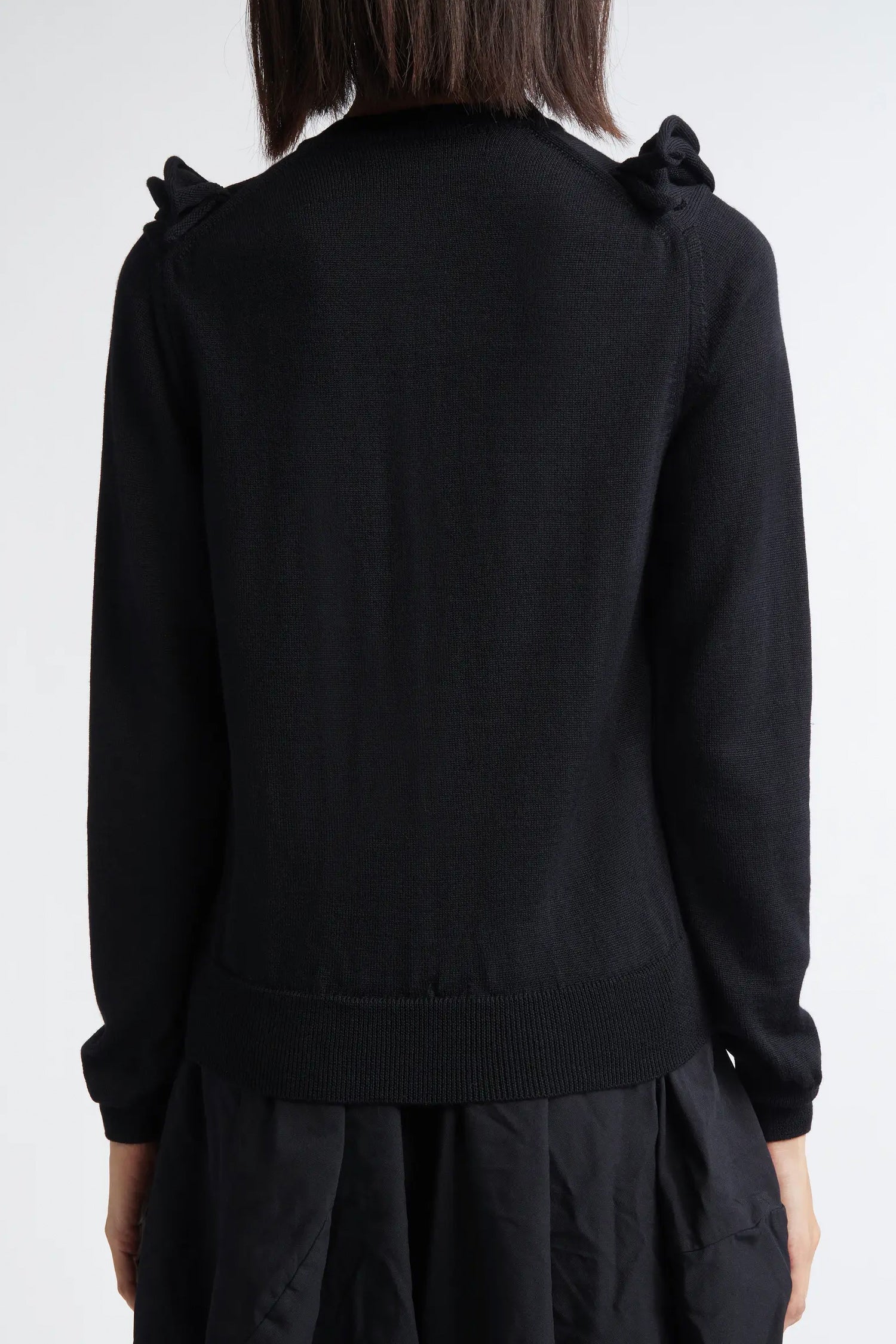 RUFFLE BUTTON-UP CARDIGAN IN BLACK , FW25
