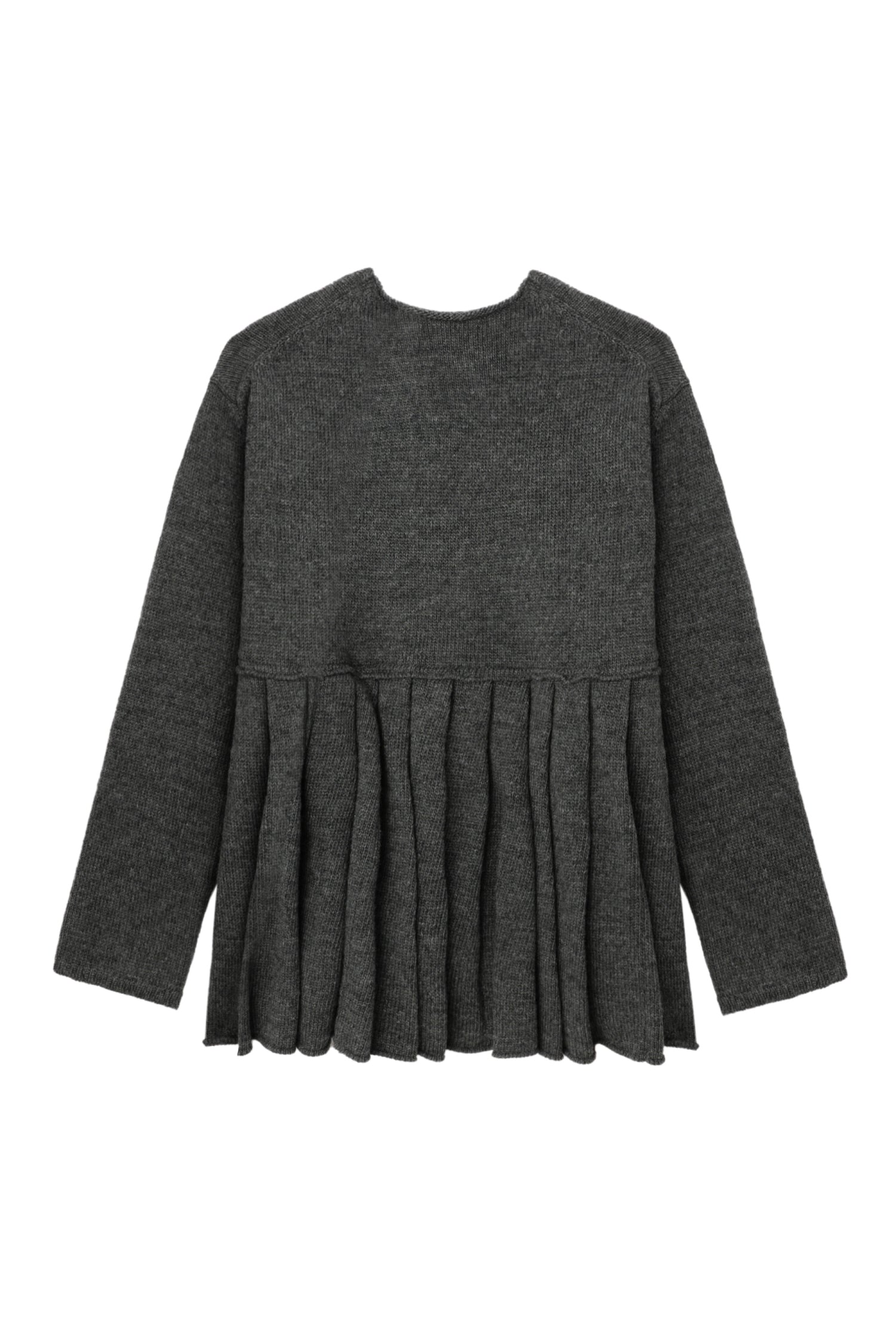 RUFFLE PEPLUM SWEATER IN CHARCOAL, FW25