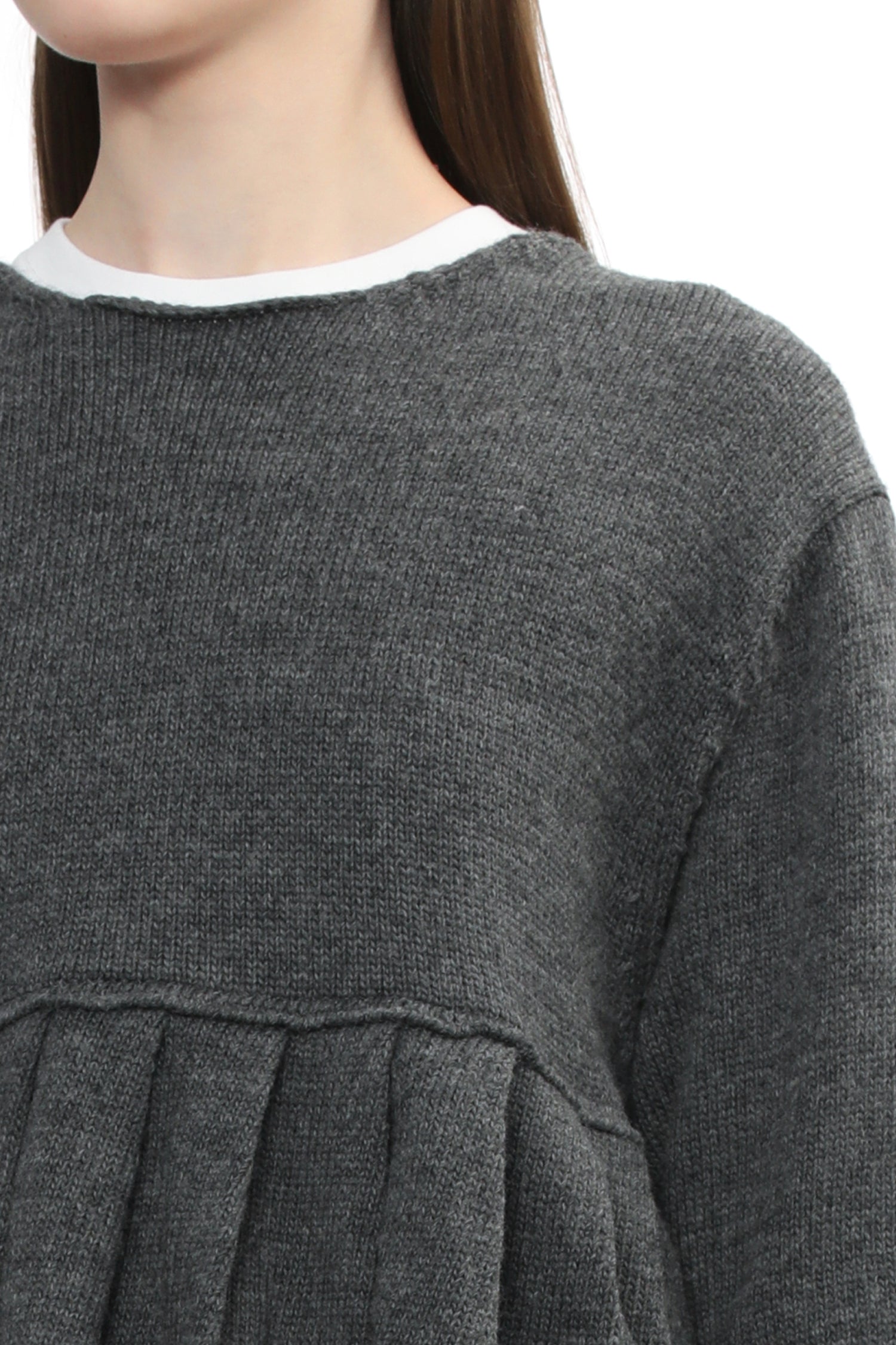 RUFFLE PEPLUM SWEATER IN CHARCOAL, FW25