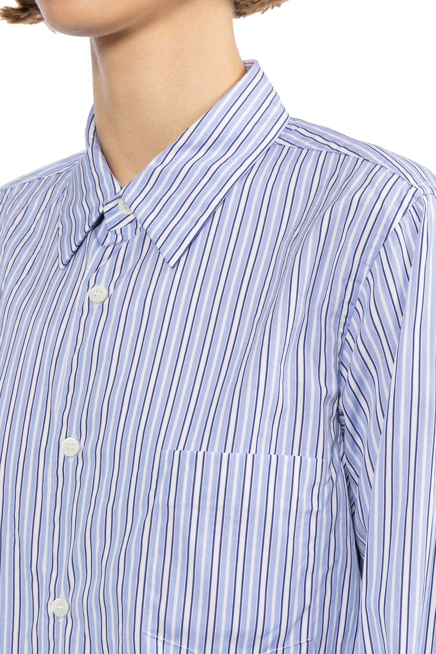 COTTON STRIPE SHIRT IN SAX/WHT/NAVY, SS26