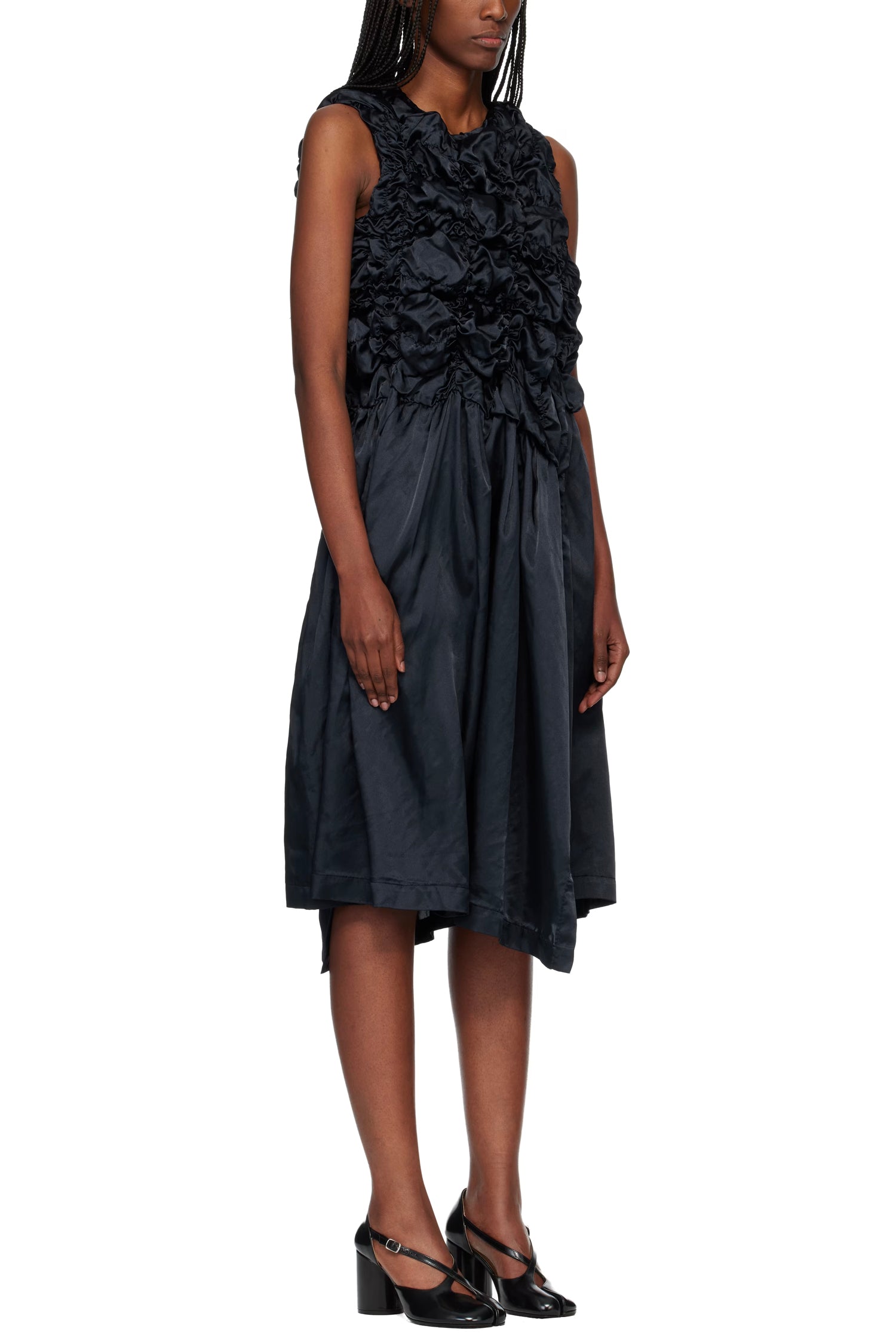 GATHERED BODICE DRESS IN NAVY, SS26