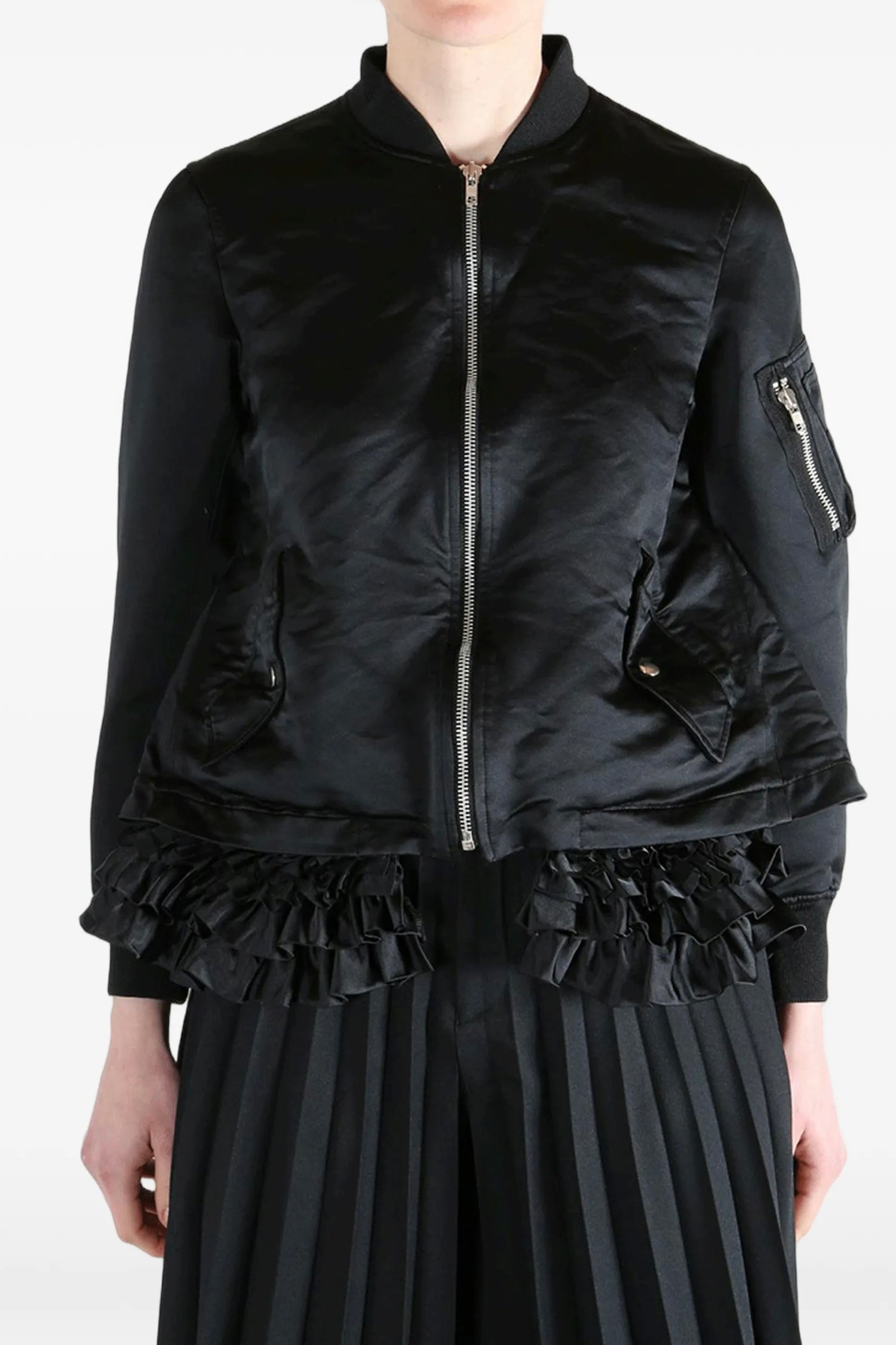 RUFFLE BOMBER JACKET IN BLACK, SS26