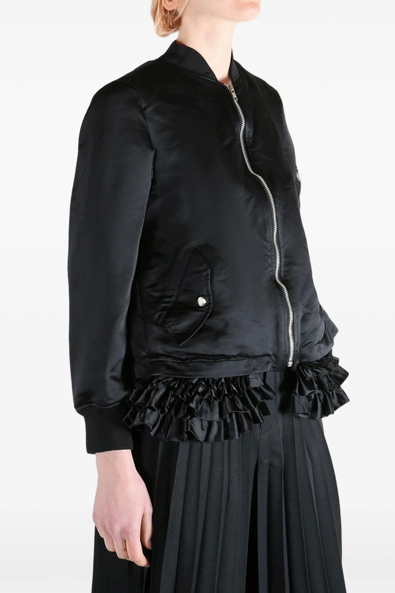 RUFFLE BOMBER JACKET IN BLACK, SS26