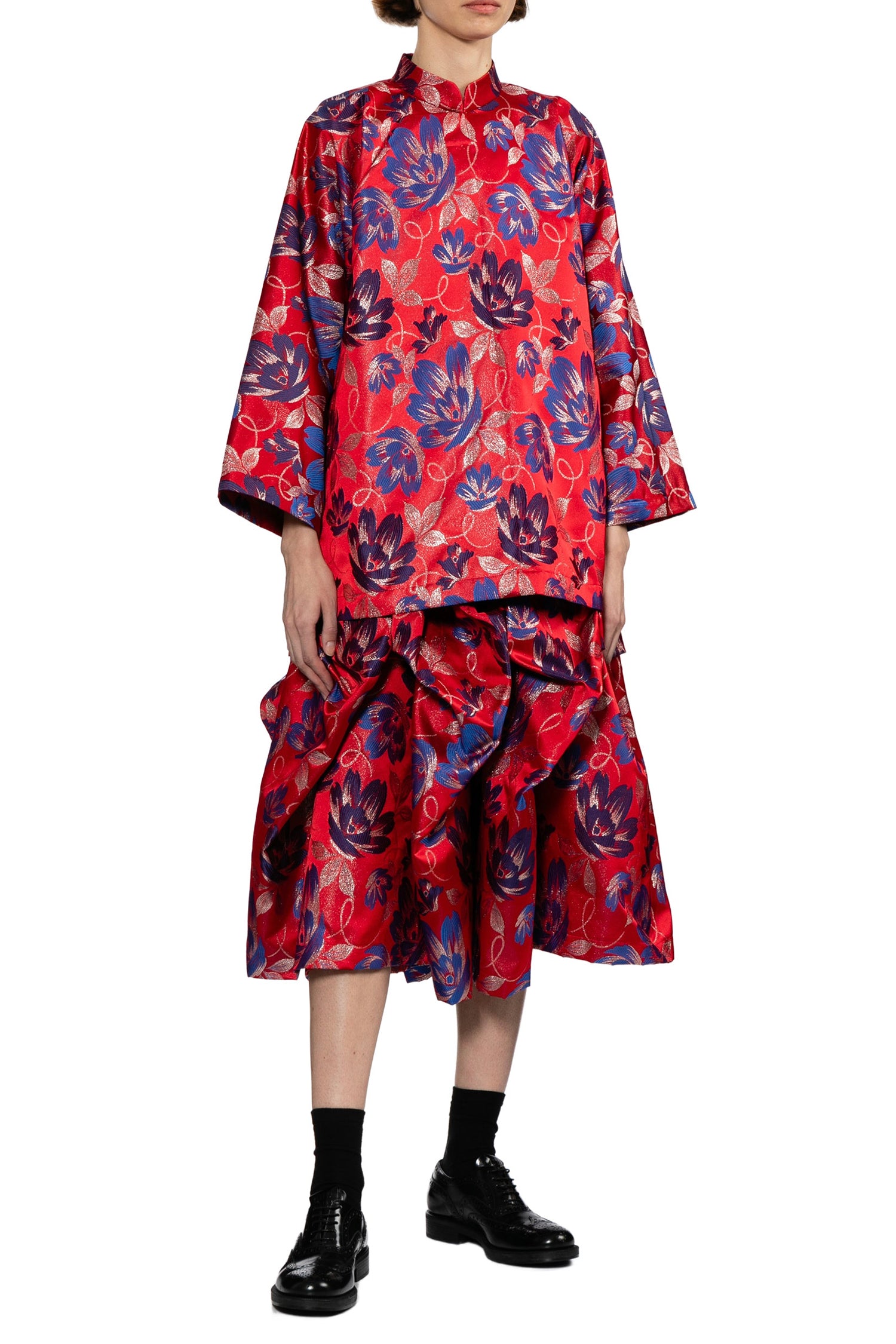 FLORAL MIDI SKIRT IN RED/BLUE, SS26