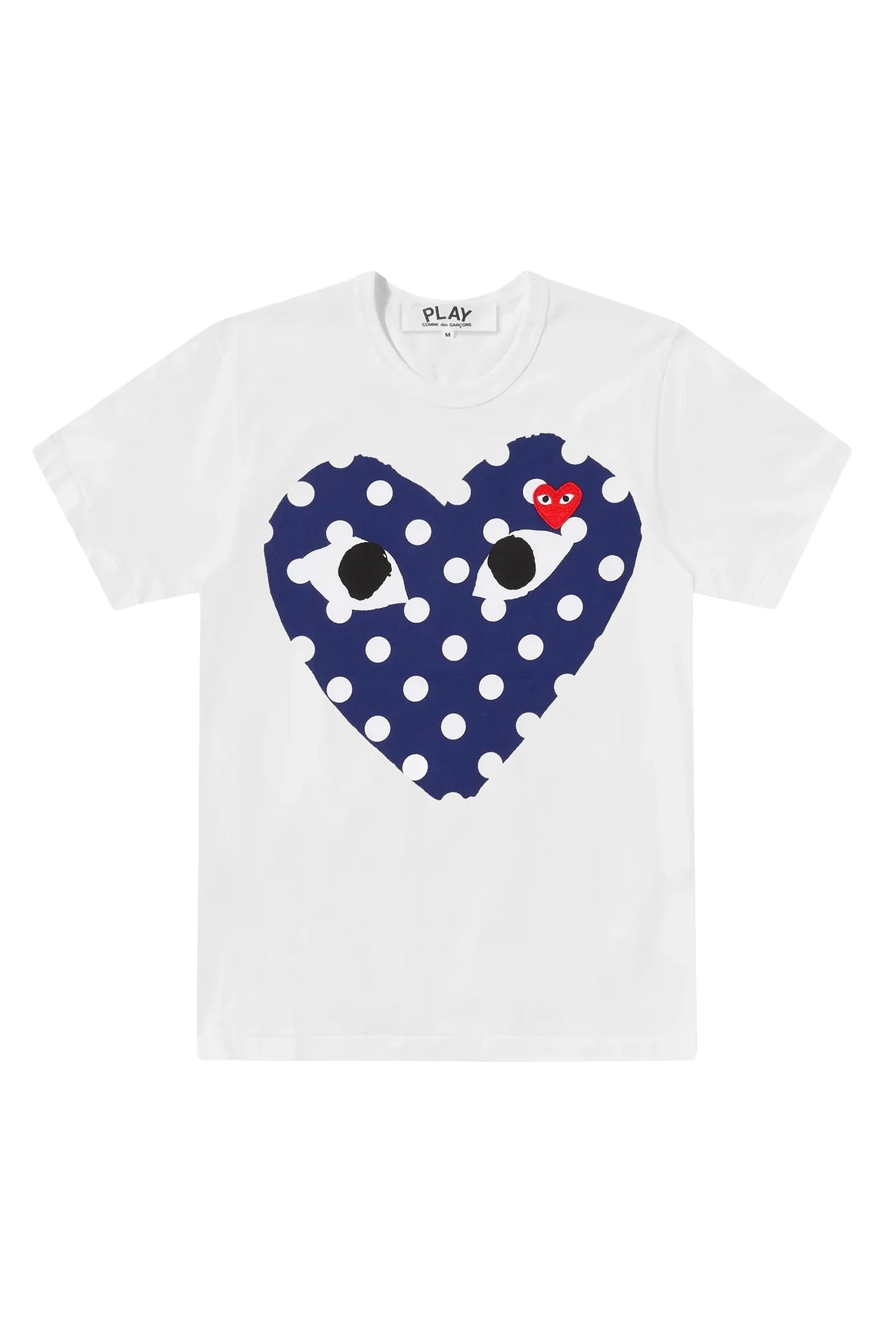 WHITE T SHIRT WITH BLUE POLKA DOT HEART, SS25