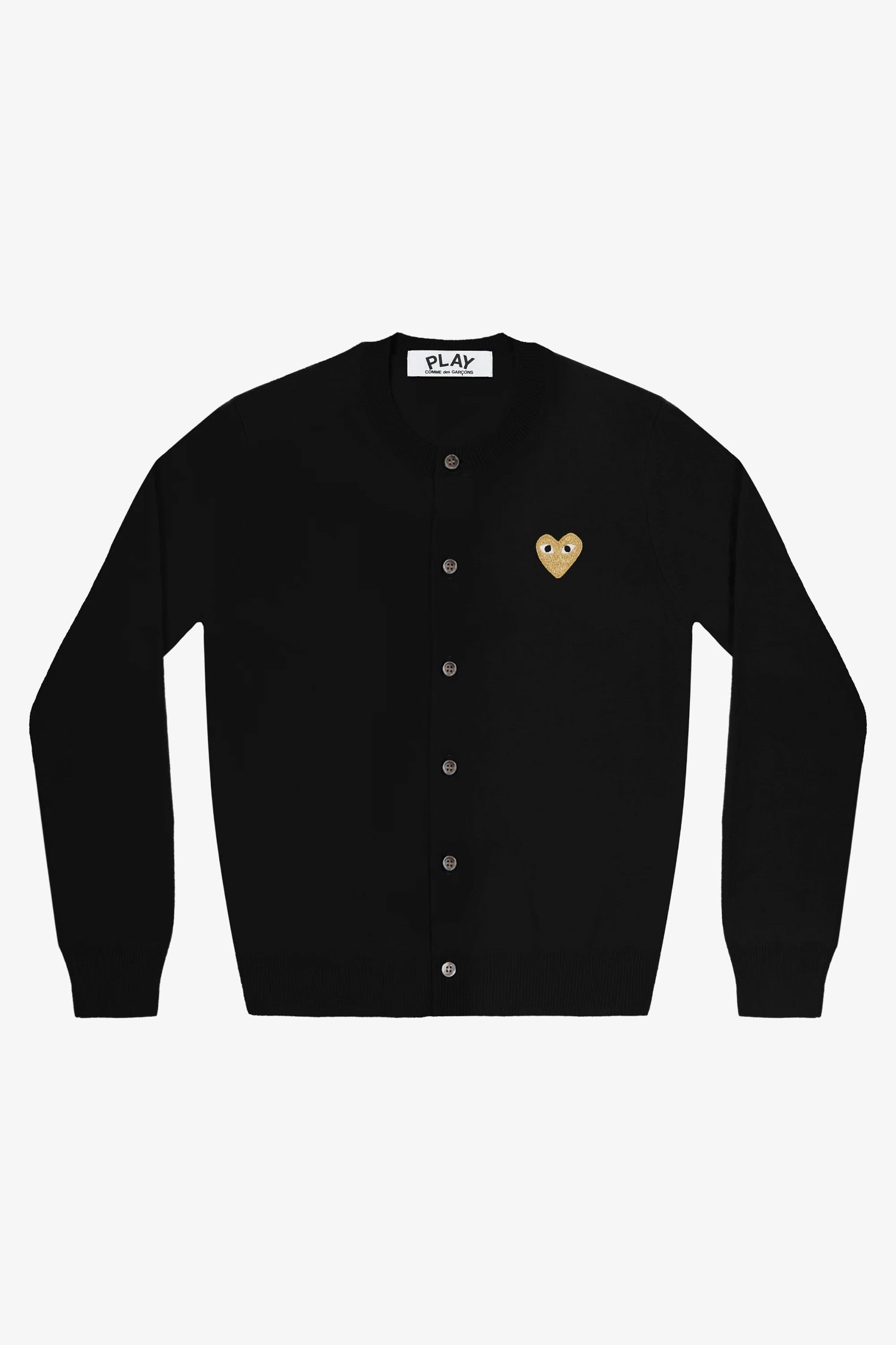 UNISEX ROUND NECK CARDIGAN W GOLD EMB. HEART IN BLACK, SS26