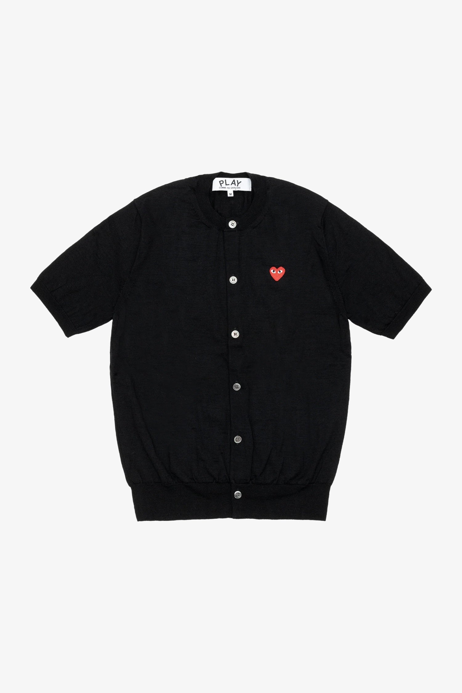 UNISEX SHORT SLEEVE CARDIGAN W. RED HEART EMB. IN BLACK, SS26