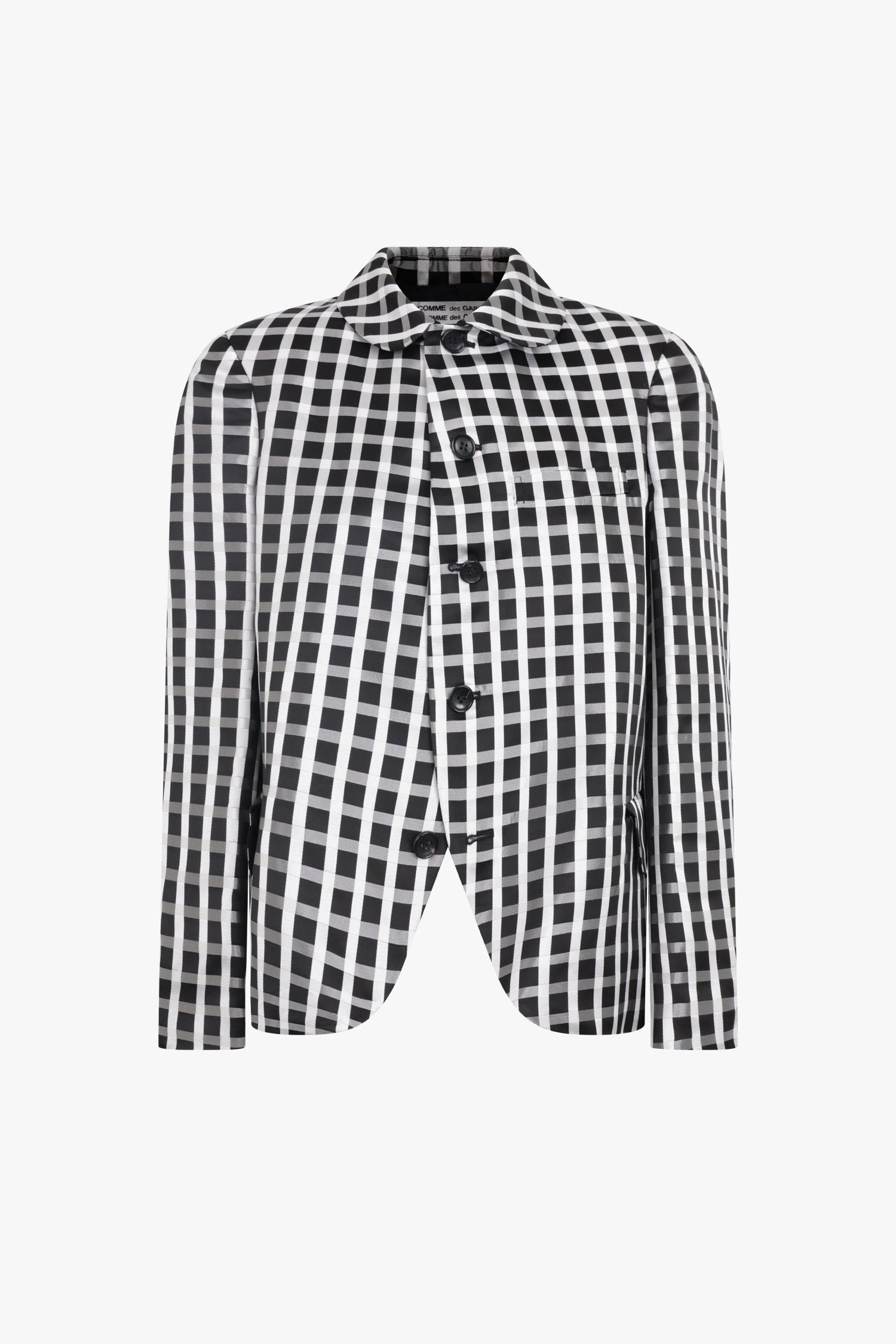 ROUND COLLAR CHECK JACKET IN BLACK/WHITE, SS25