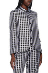 ROUND COLLAR CHECK JACKET IN BLACK/WHITE, SS25