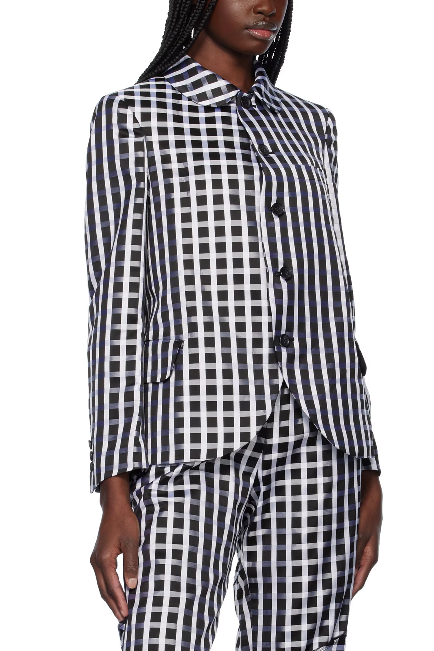 USS2 チェック柄 ハーフジップジャケット M ROUND COLLAR CHECK JACKET IN BLACK/WHITE, SS25 - Zambesi Store