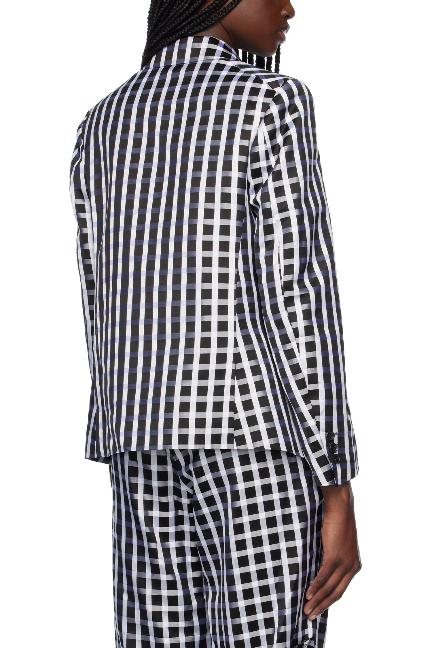 ROUND COLLAR CHECK JACKET IN BLACK/WHITE, SS25