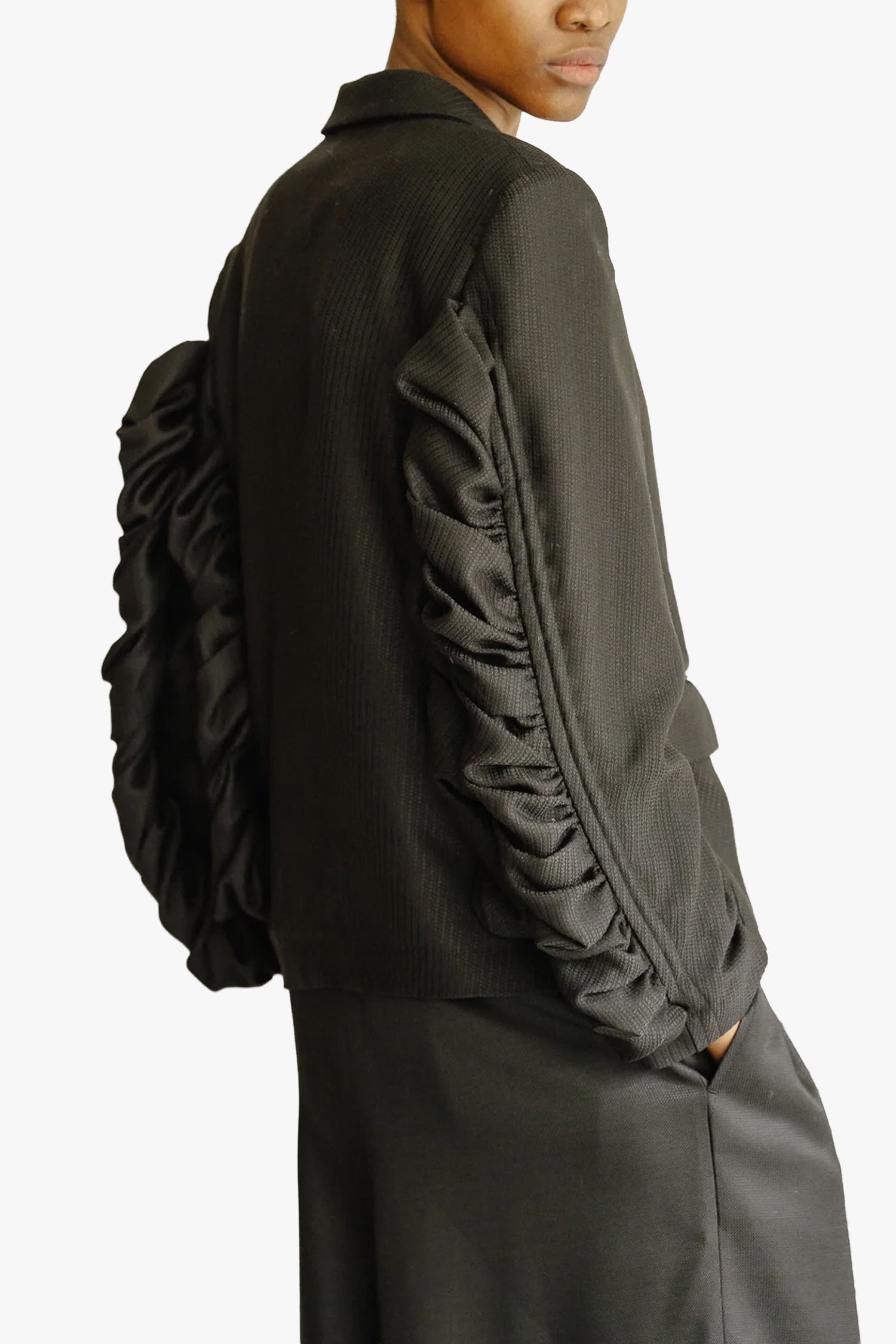 RUFFLE SLEEVE BLAZER IN BLACK, SS25 Zambesi Store