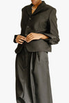 RUFFLE SLEEVE BLAZER IN BLACK, SS25