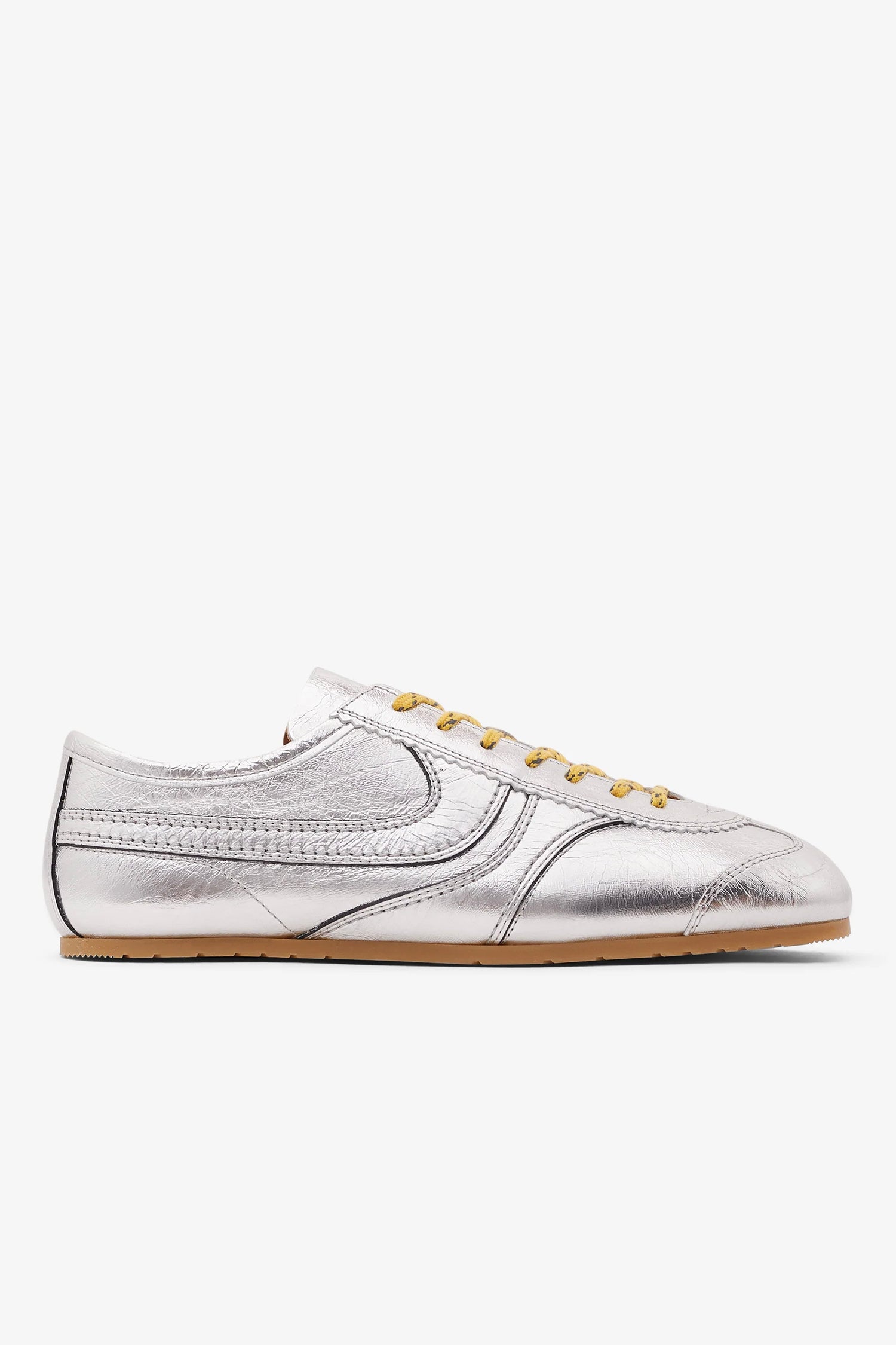 LEATHER SNEAKERS IN CRINKLED SILVER, SS25