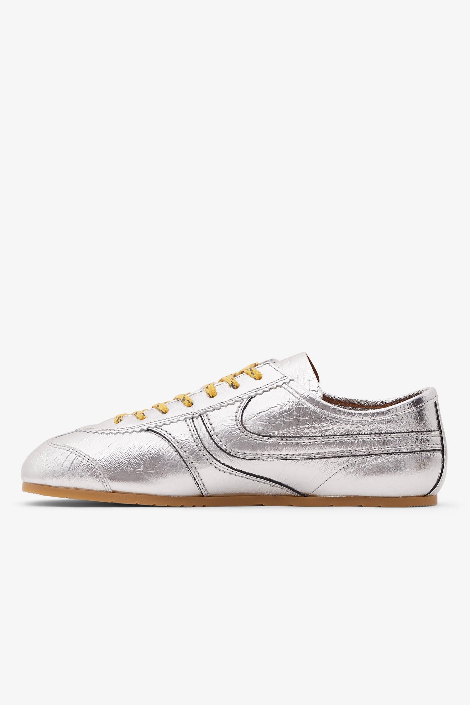 LEATHER SNEAKERS IN CRINKLED SILVER, SS25